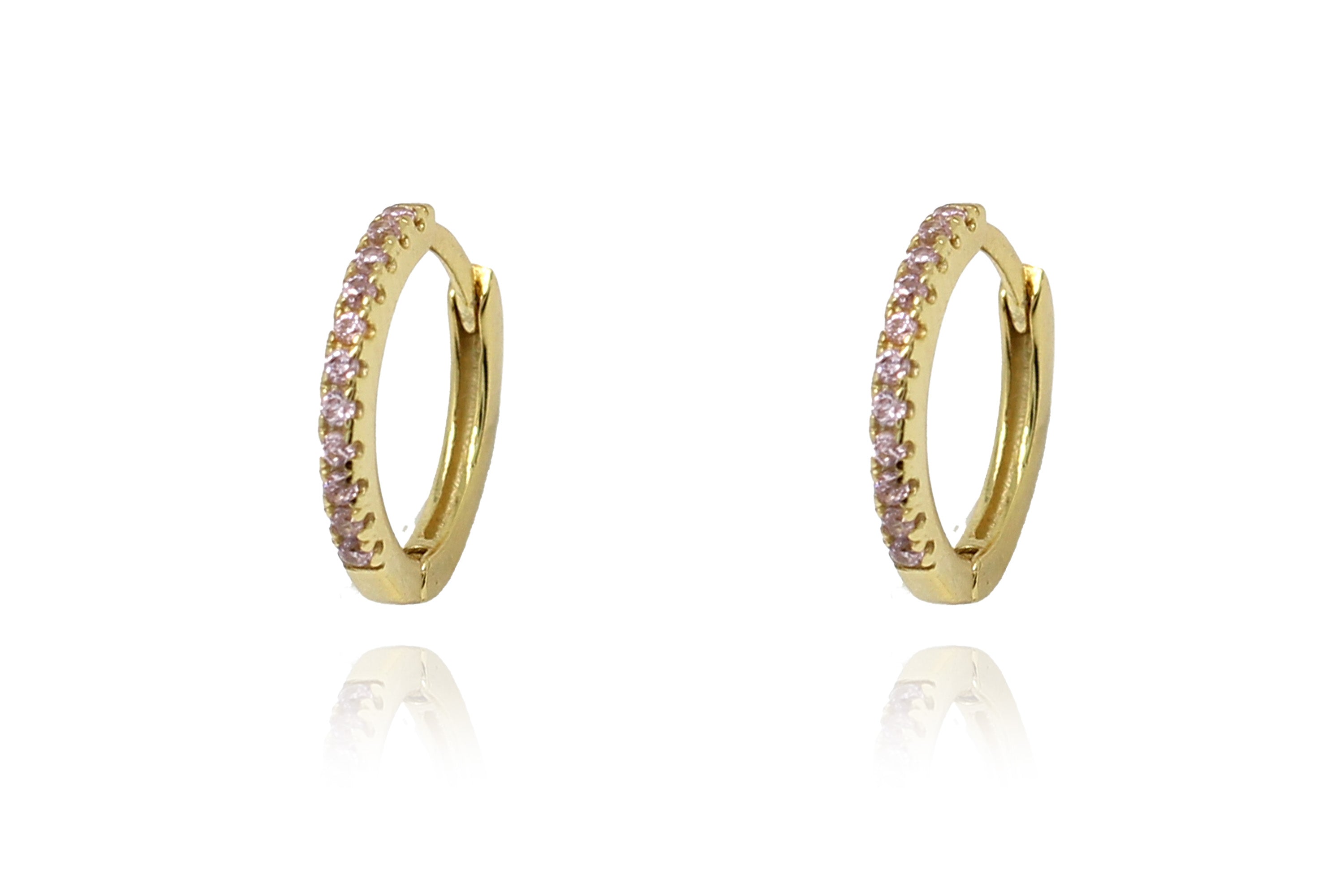 Dorval Pink CZ Gold Hoop Huggies Earrings #color-gold