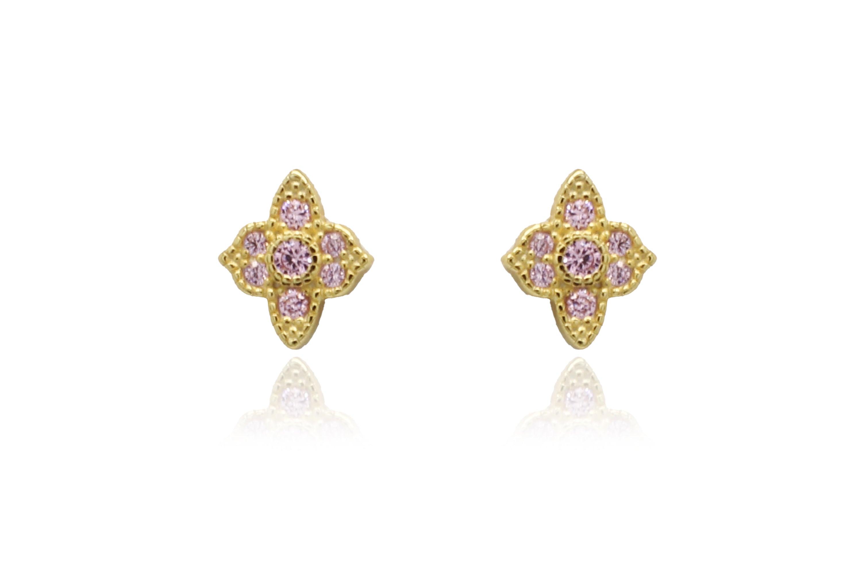 Takia Filigree Rose CZ Gold Stud Earrings - Boho Betty