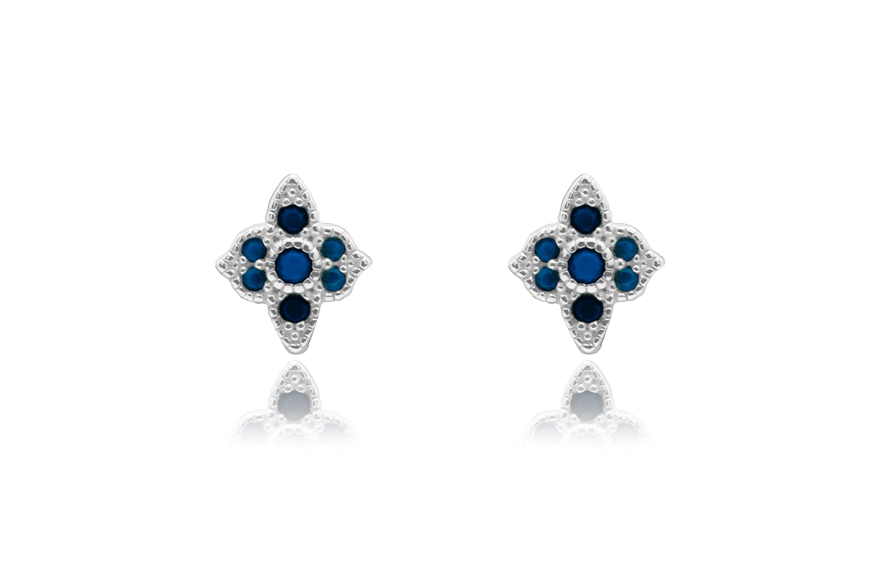 Takia Filigree Blue CZ Silver Stud Earrings #color_silver
