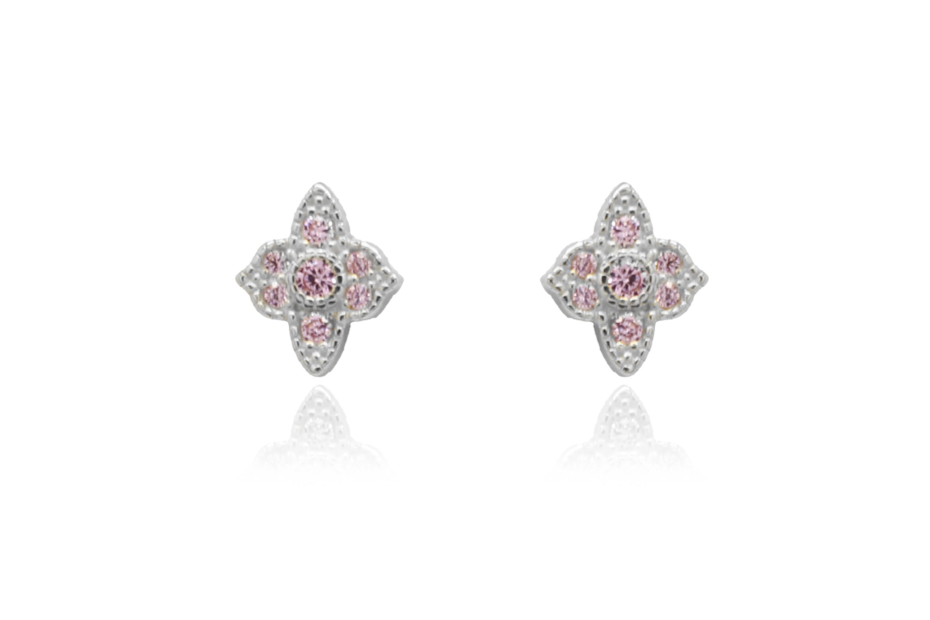 Takia Filigree Rose CZ Silver Stud Earrings#color_pink