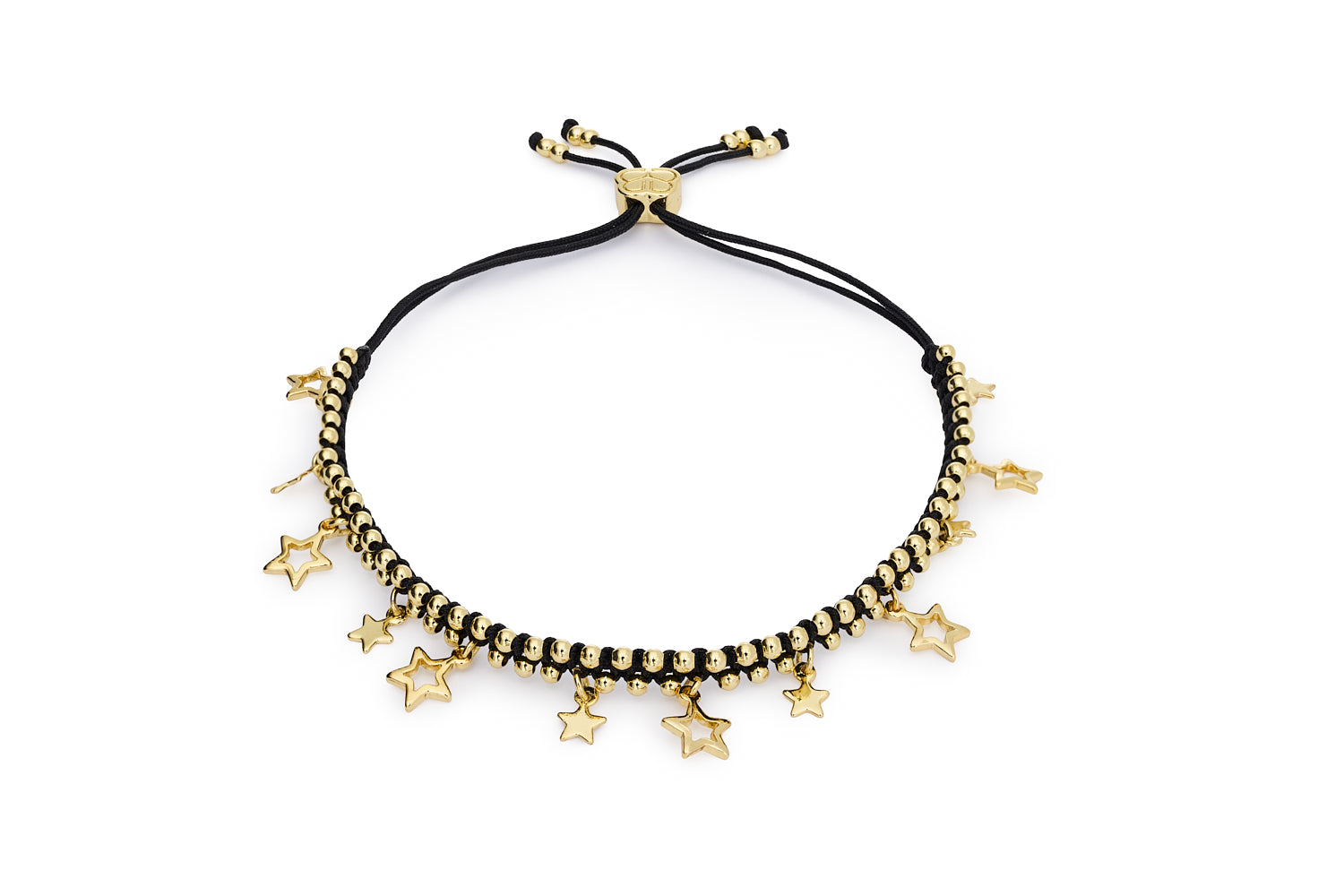 Estelle black woven bracelet with gold star charms by Boho Betty