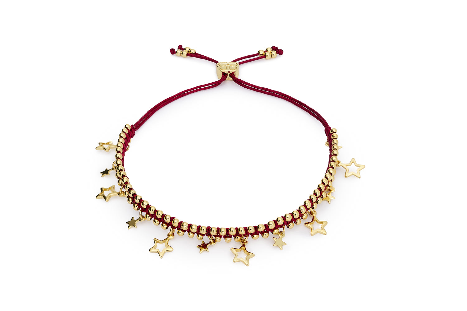 Estelle red braided bracelet with gold star charms by Boho Betty