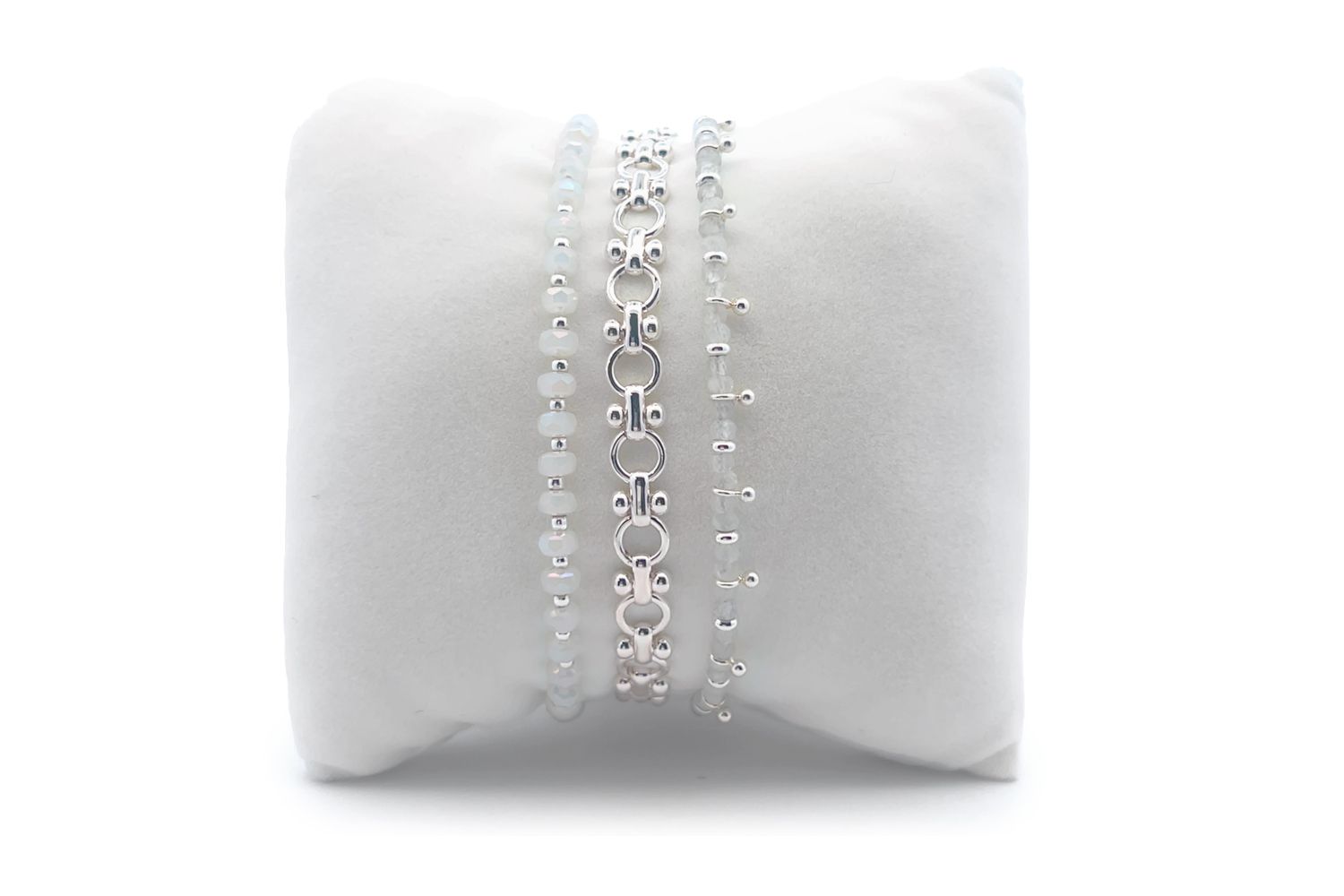 Flores Rainbow Moonstone Silver Stacking Bracelet Boho Betty