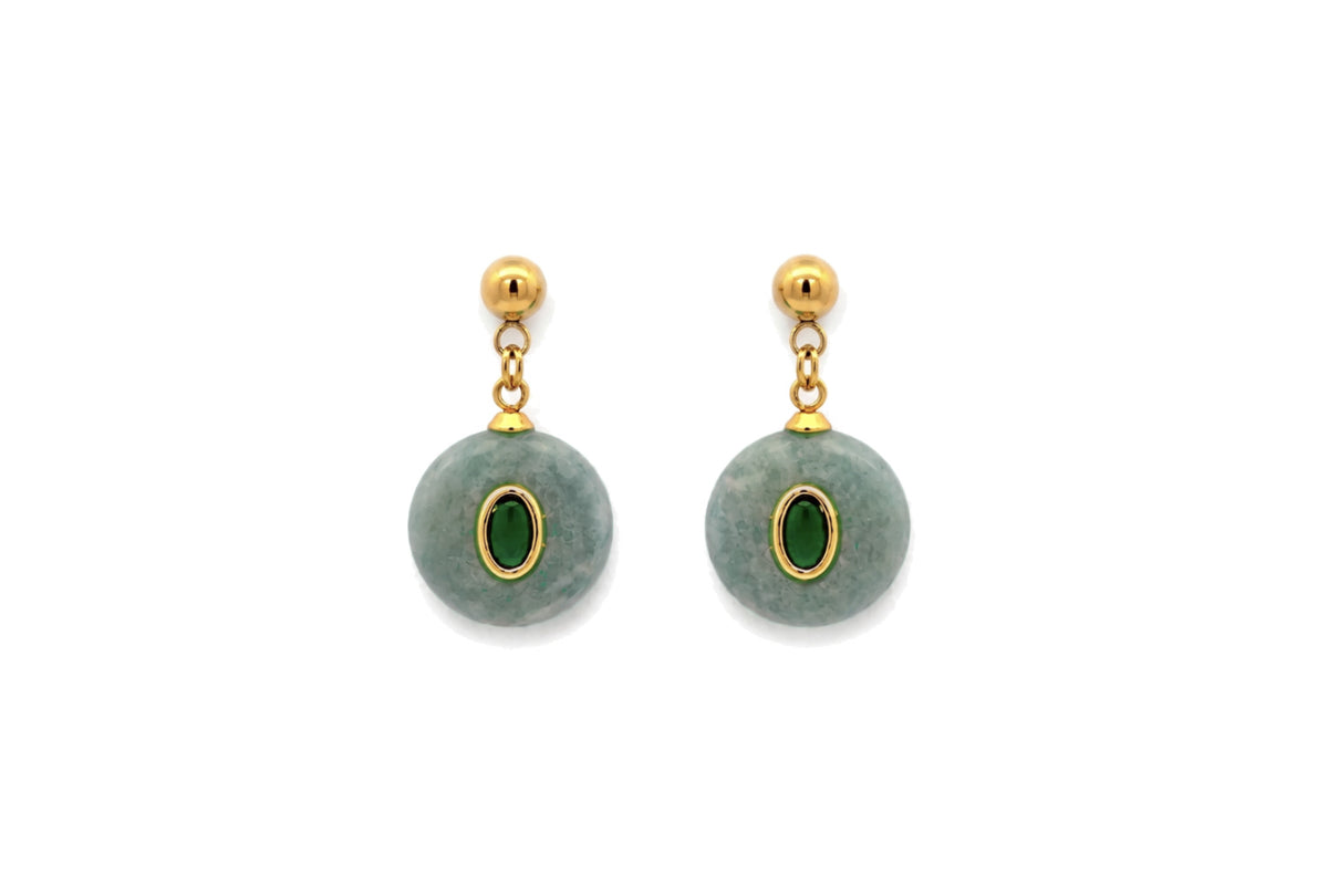 Galia Amazonite Gold Gemstone Drop Earrings by Boho Betty, drop down and waterproof perfect for pairing with other earrings.