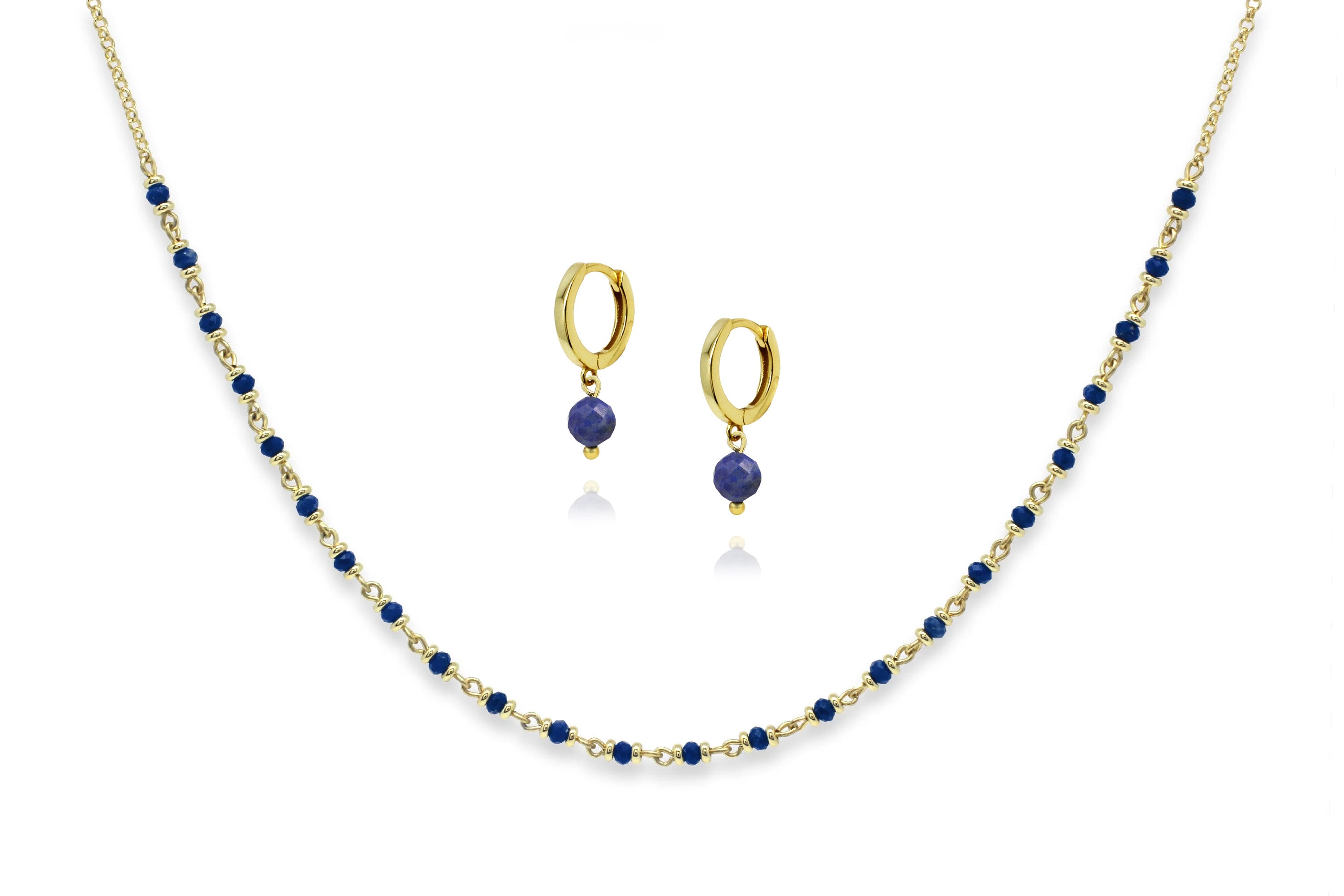 Lapis Panacea Gold Necklace & Earring Gift Set #color_lapis lazuli