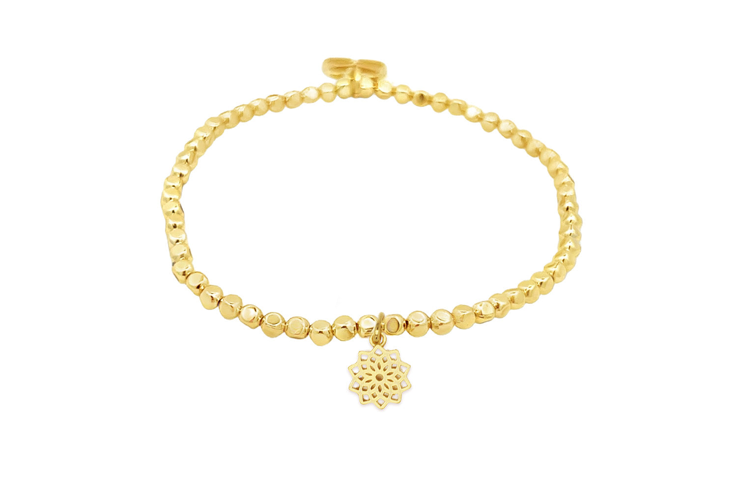 Gold Crown Chakra Charm Bracelet with polished gold beads and a crown chakra charm.