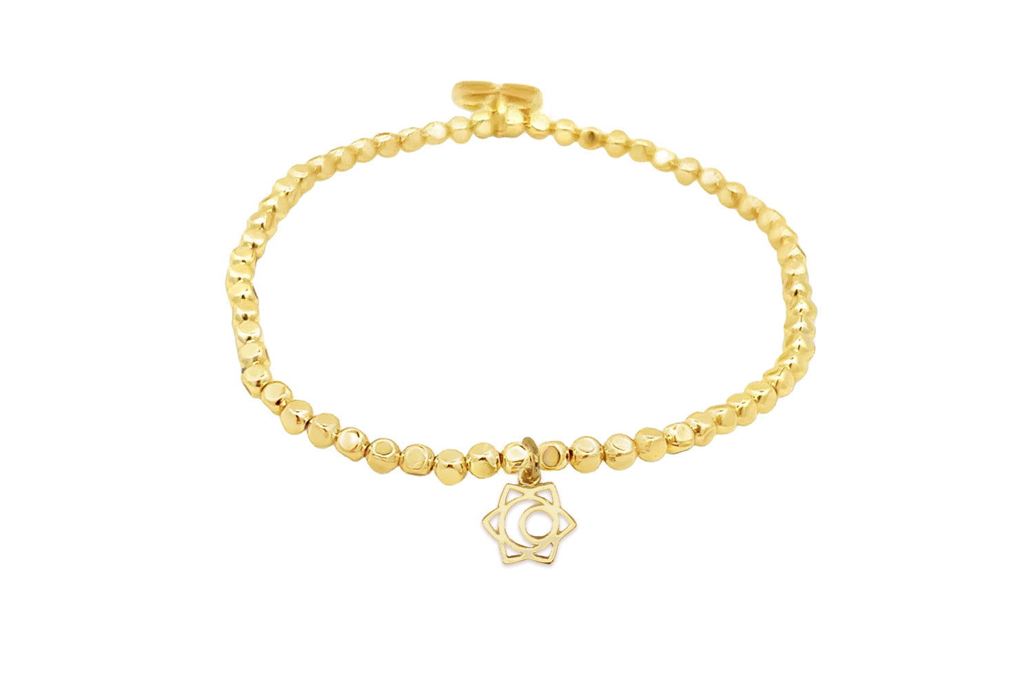 Gold Sacral Chakra Charm Bracelet with polished gold beads and a symbolic Sacral Chakra charm.