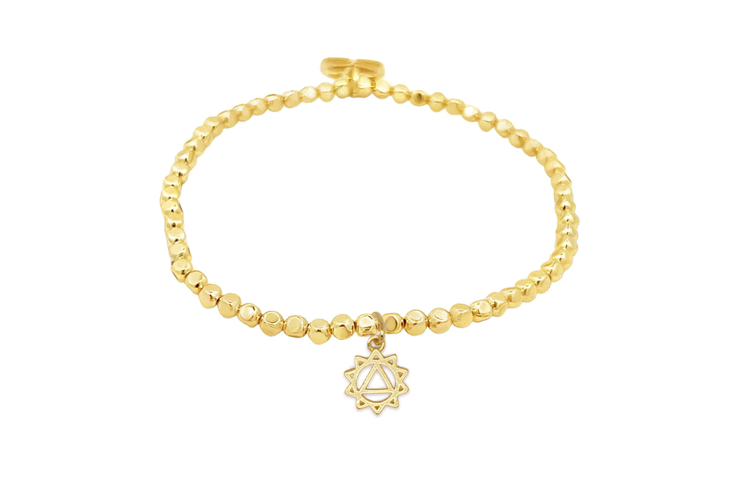 Gold Solar Plexus Chakra Charm Bracelet with polished gold beads and a symbolic Solar Plexus Chakra charm.