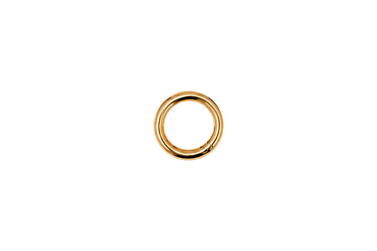 12mm Gold Charm Carrier Clasp by Boho Betty – waterproof 14k Gold PVD stainless steel charm holder ring with a hinged gate, for clipping charms onto necklaces and bracelets