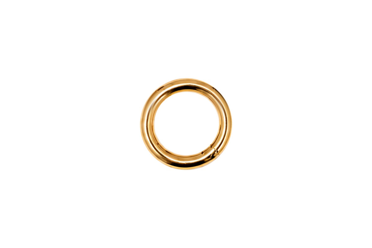 16mm Gold Charm Carrier Clasp by Boho Betty – waterproof 14k Gold PVD stainless steel charm holder ring with a hinged gate, for clipping charms onto necklaces and bracelets