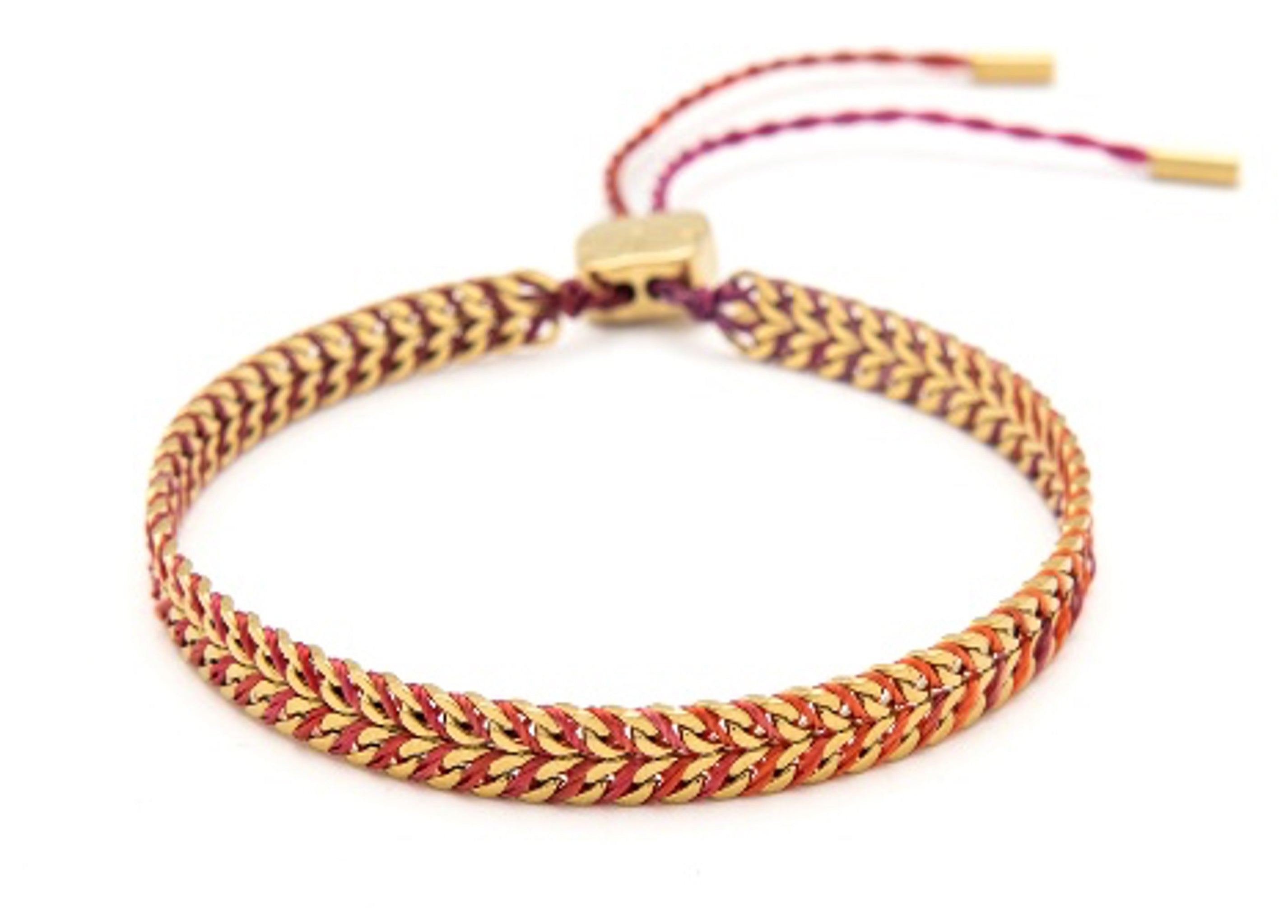 Iztac ruby skies braided friendship bracelet with red ombre threads and gold chain detail