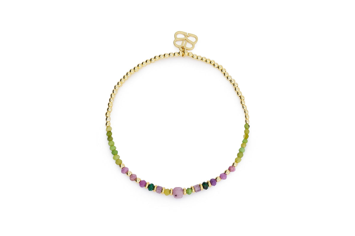 Kalina Green Jade & Amethyst Gemstone Stretch Bracelet