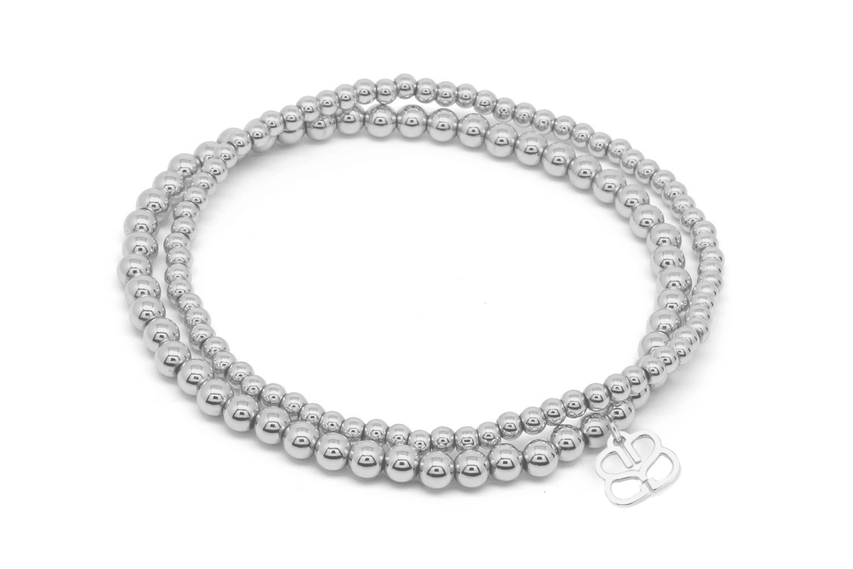 Kamini Stretch Silver Bracelet Set by Boho Betty, waterproof and perfect for layering with chain bracelets