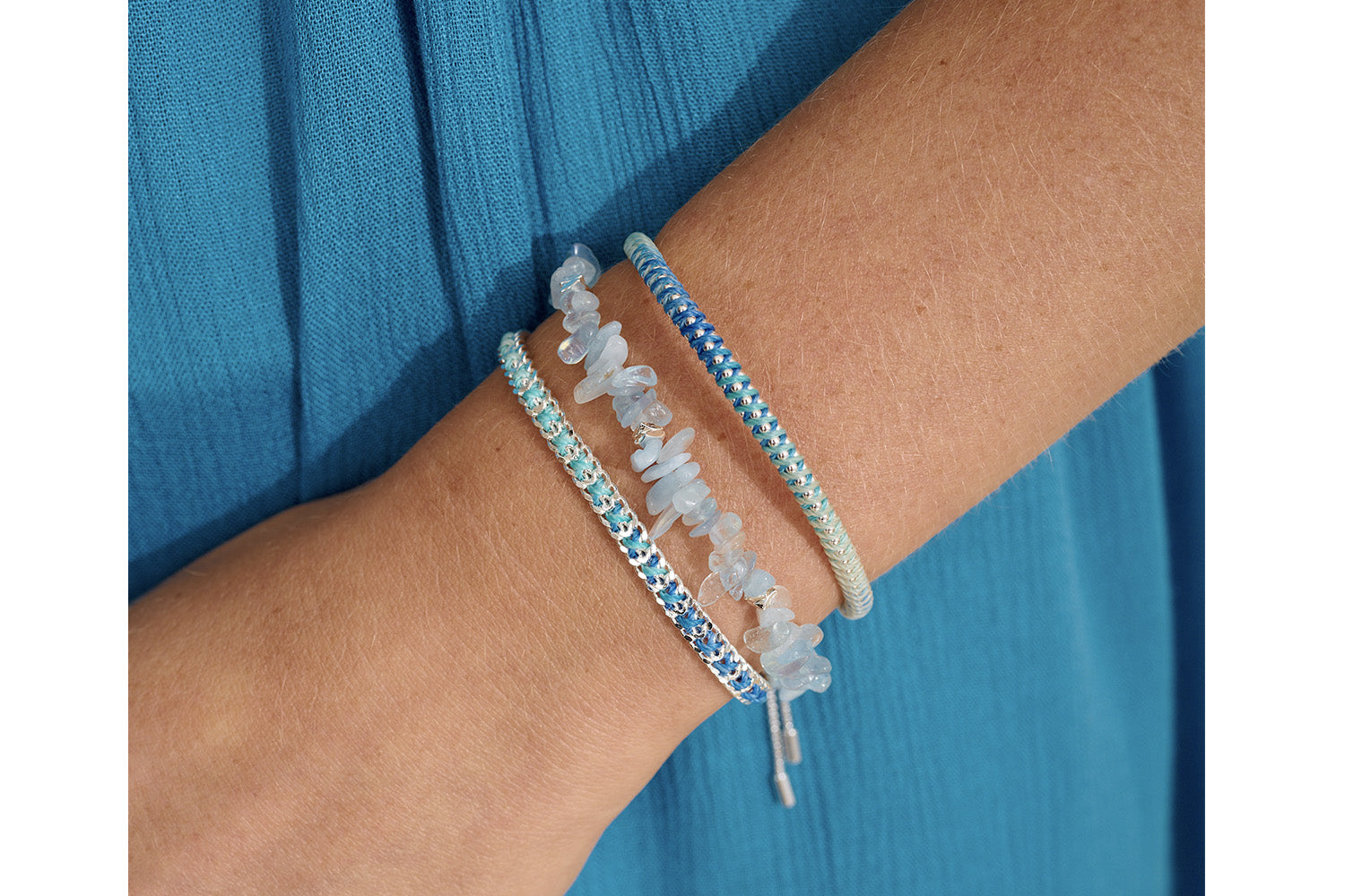 Lilia Blue & Silver Ombre Cord Bracelet styled on wrist