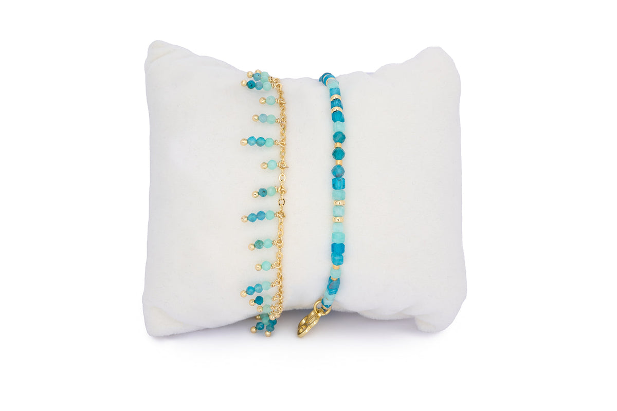Navagio Amazonite & Apatite Gold Stacking Bracelet