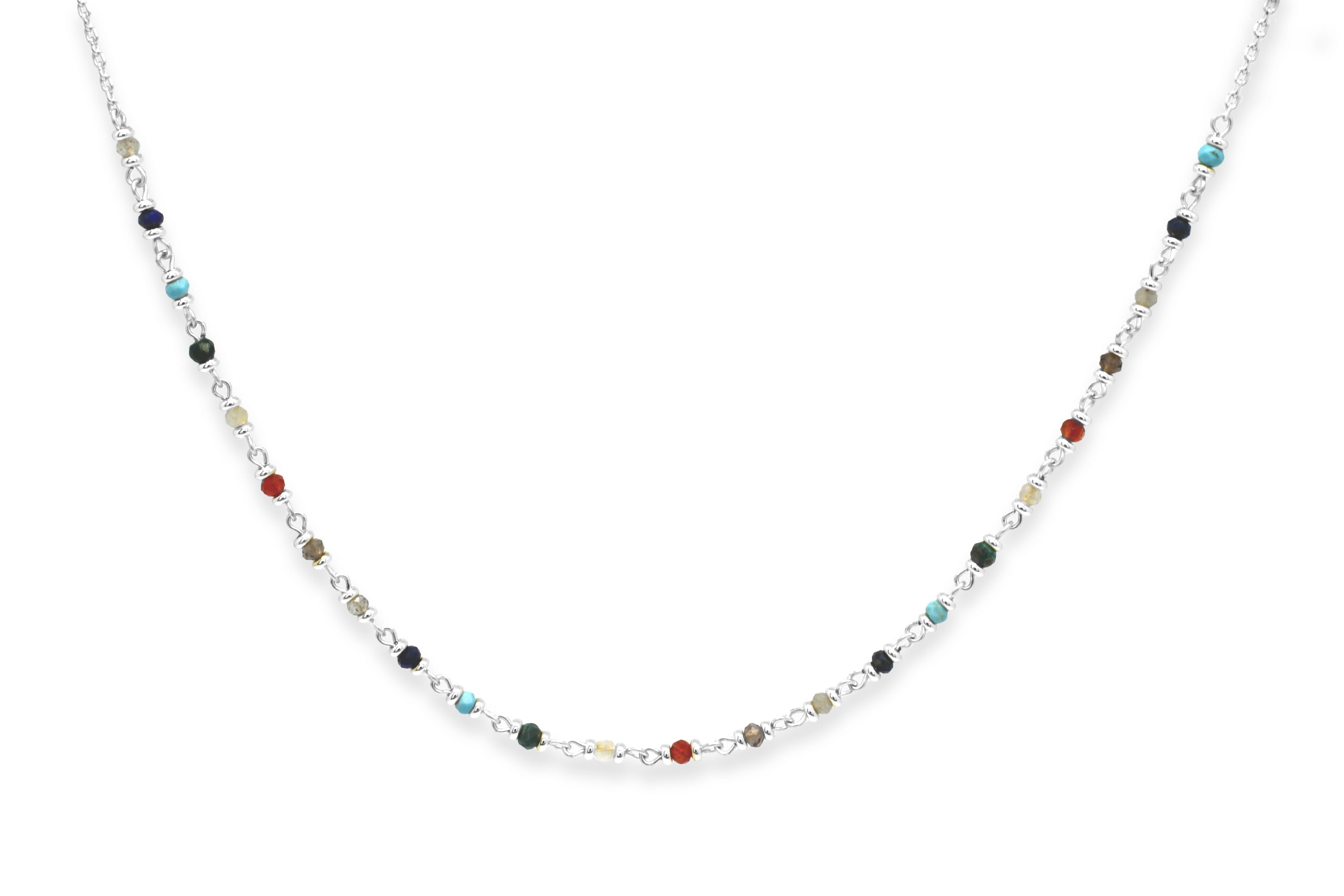 Rheia Chakra Gemstone Silver Necklace - Boho Betty