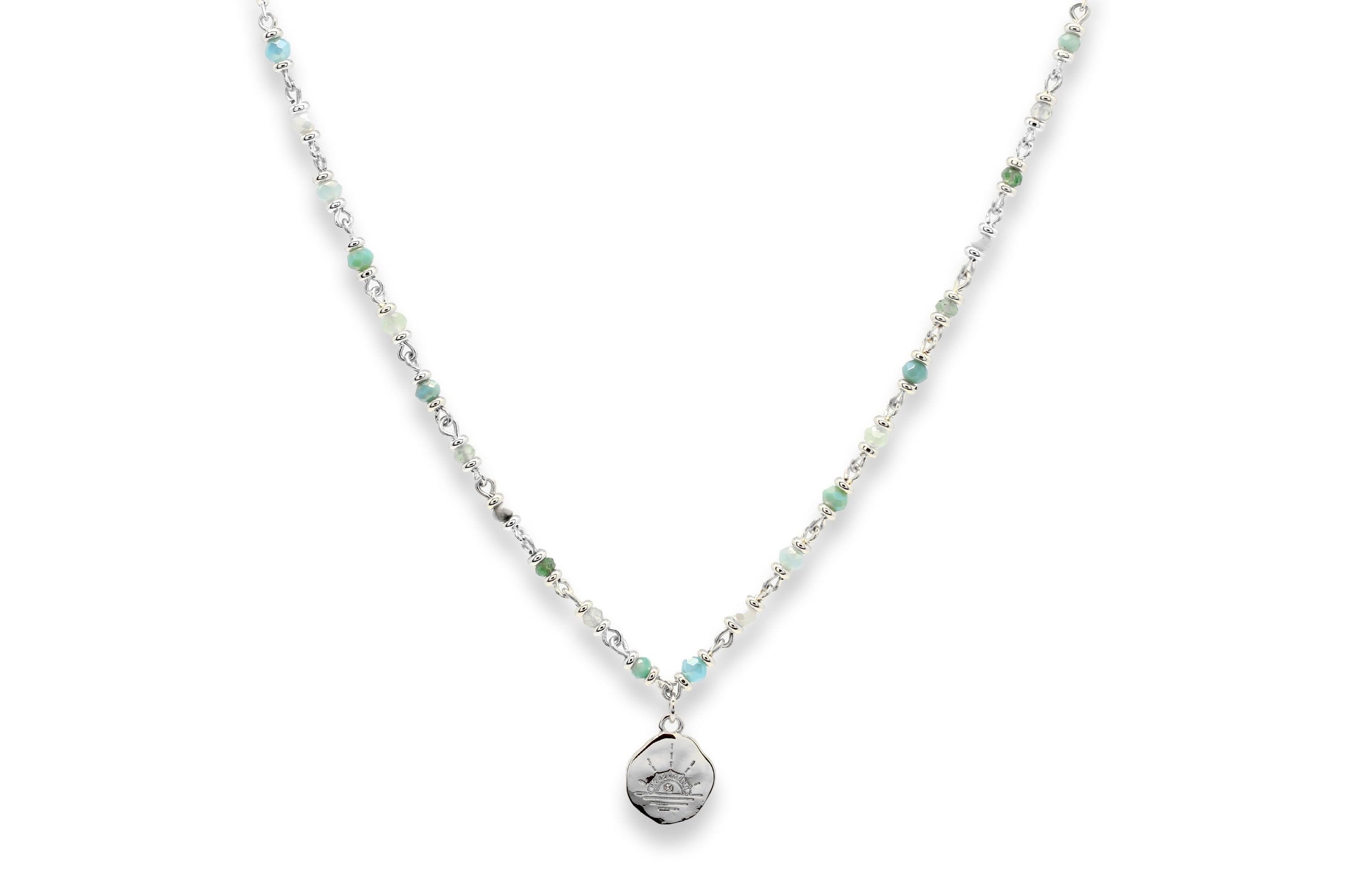 Selket Multi Gem Pebble Silver Necklace#color_Silver