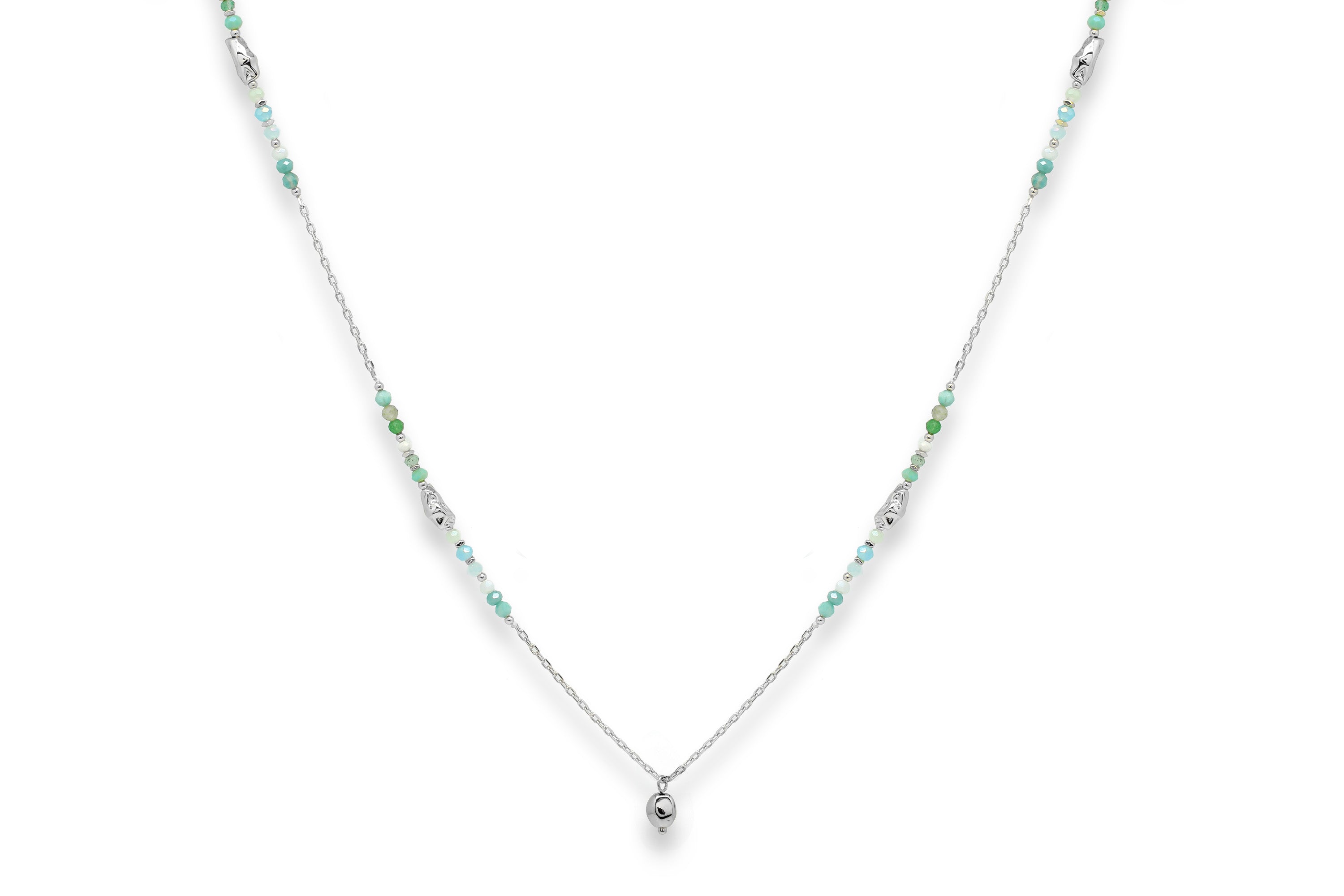 Ziva Multi Gem Pebble Silver Necklace#color_Silver