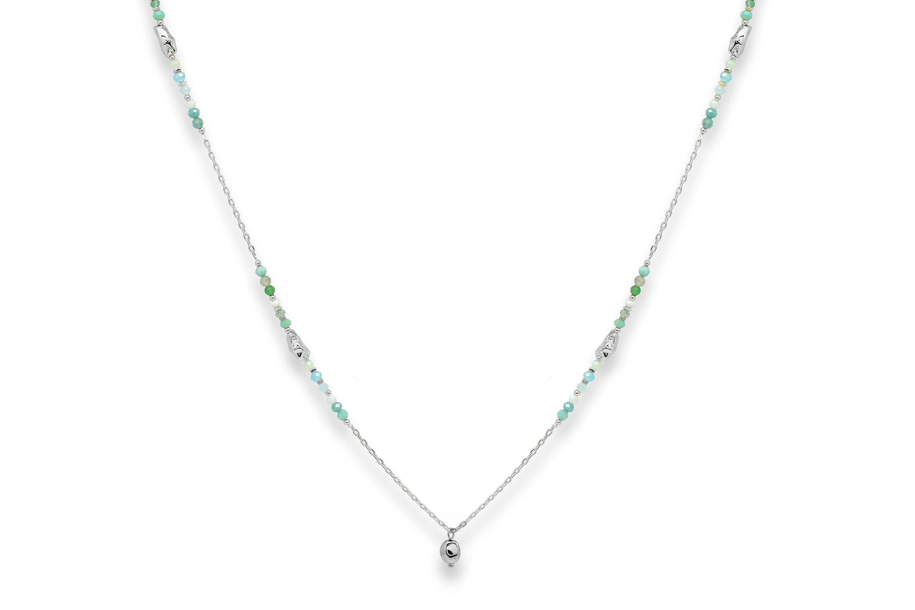 Ziva Multi Gem Pebble Silver Necklace - Boho Betty