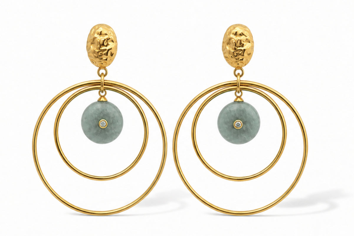 Onda Amazonite Gemstone Gold Statement Earrings by Boho Betty, perfect for layering with other earrings
