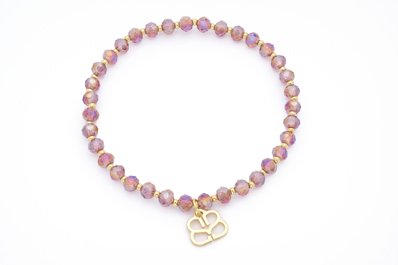 Prunus Gold Pink Crystal Bead Stretch Bracelet Boho Betty