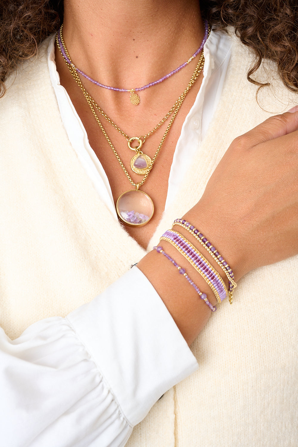 Bracelet featured in a colourful stack with other Boho Betty designs