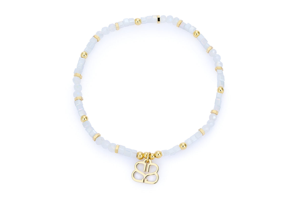 Seraphina White & Gold Stretch Bead Bracelet