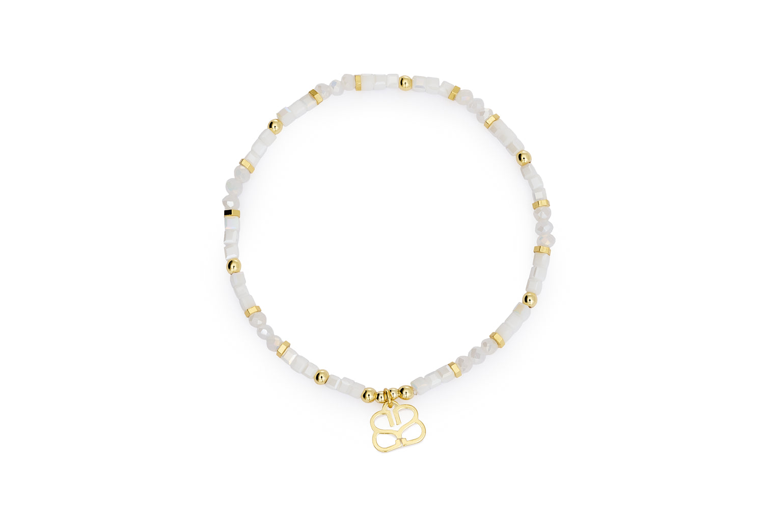 Seraphina White Gold Stretch Bead Bracelet Boho Betty