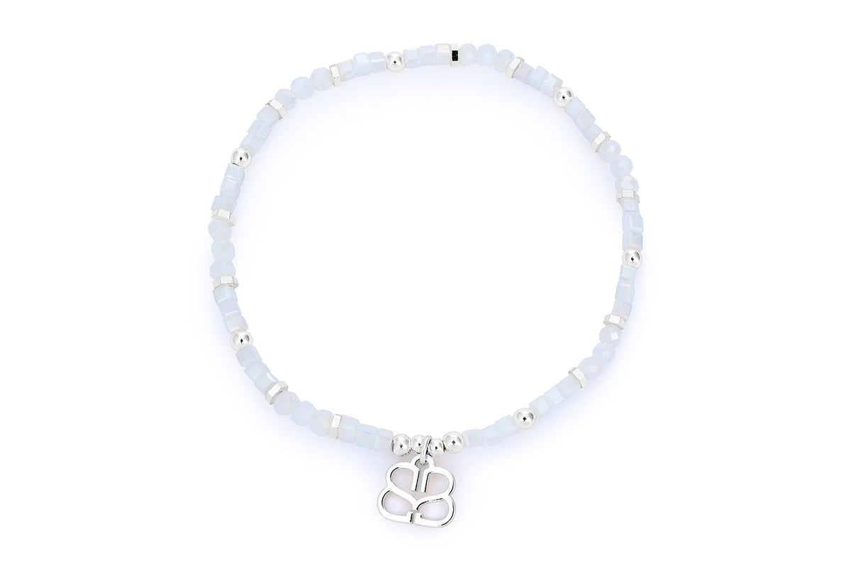 Seraphina White & Silver Stretch Bead Bracelet