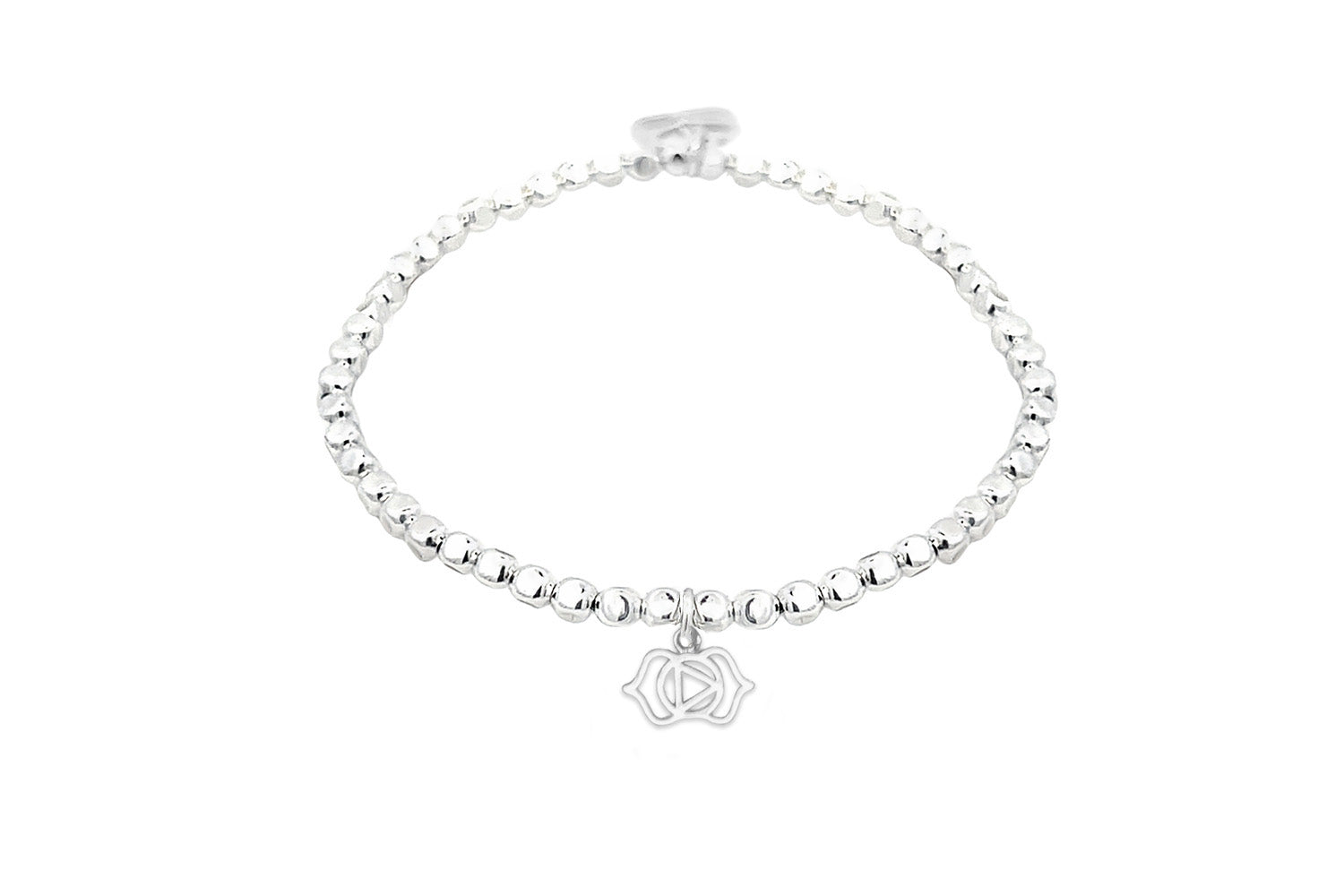 Silver Third Eye Chakra Charm Bracelet with polished silver beads and a symbolic Third Eye Chakra charm.