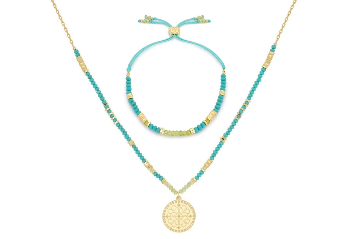 Spirea Peridot & Turquoise Necklace and Bracelet Set