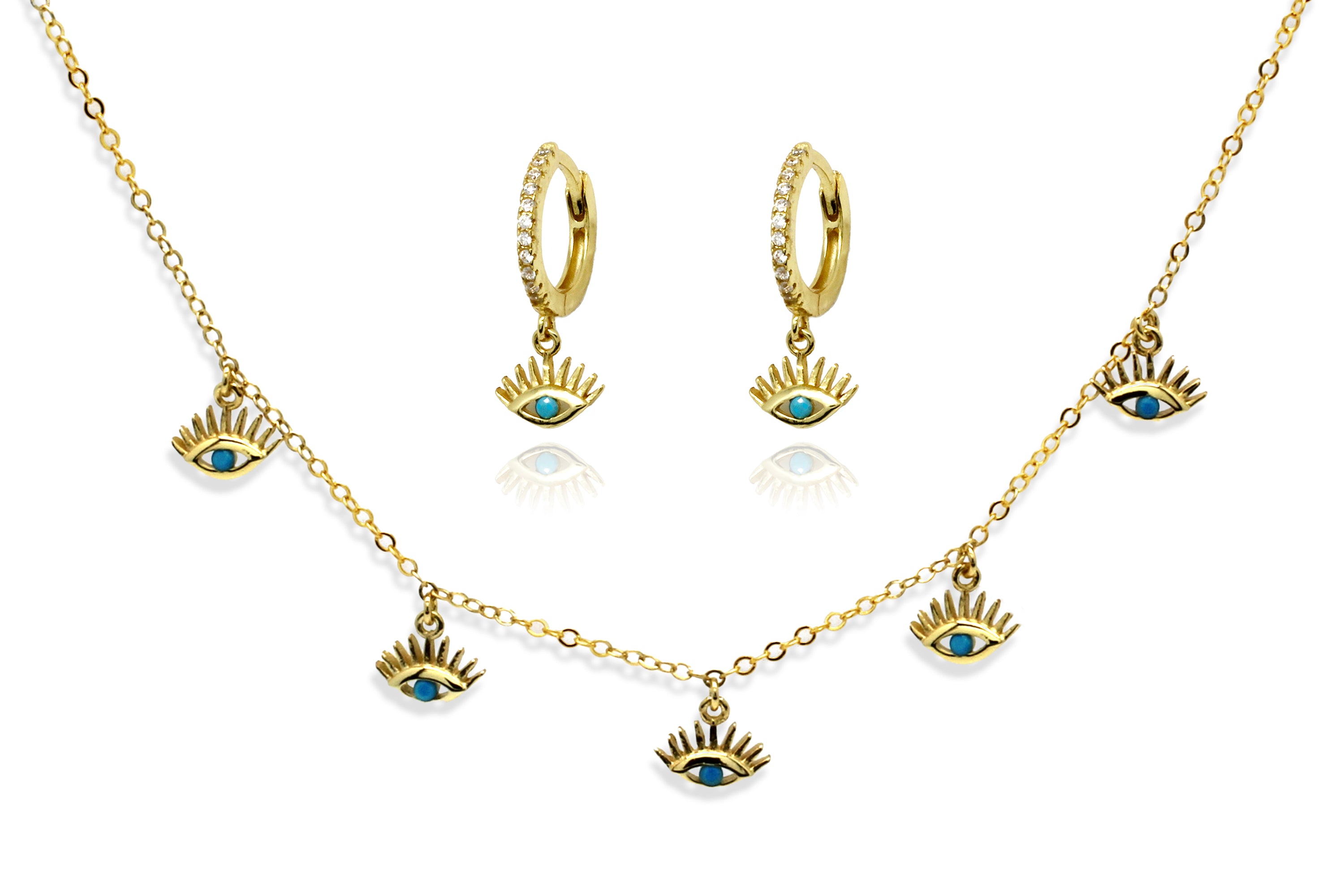 Retsina Evil Eye Gold Necklace & Earring Gift Set #color_gold_turquoise