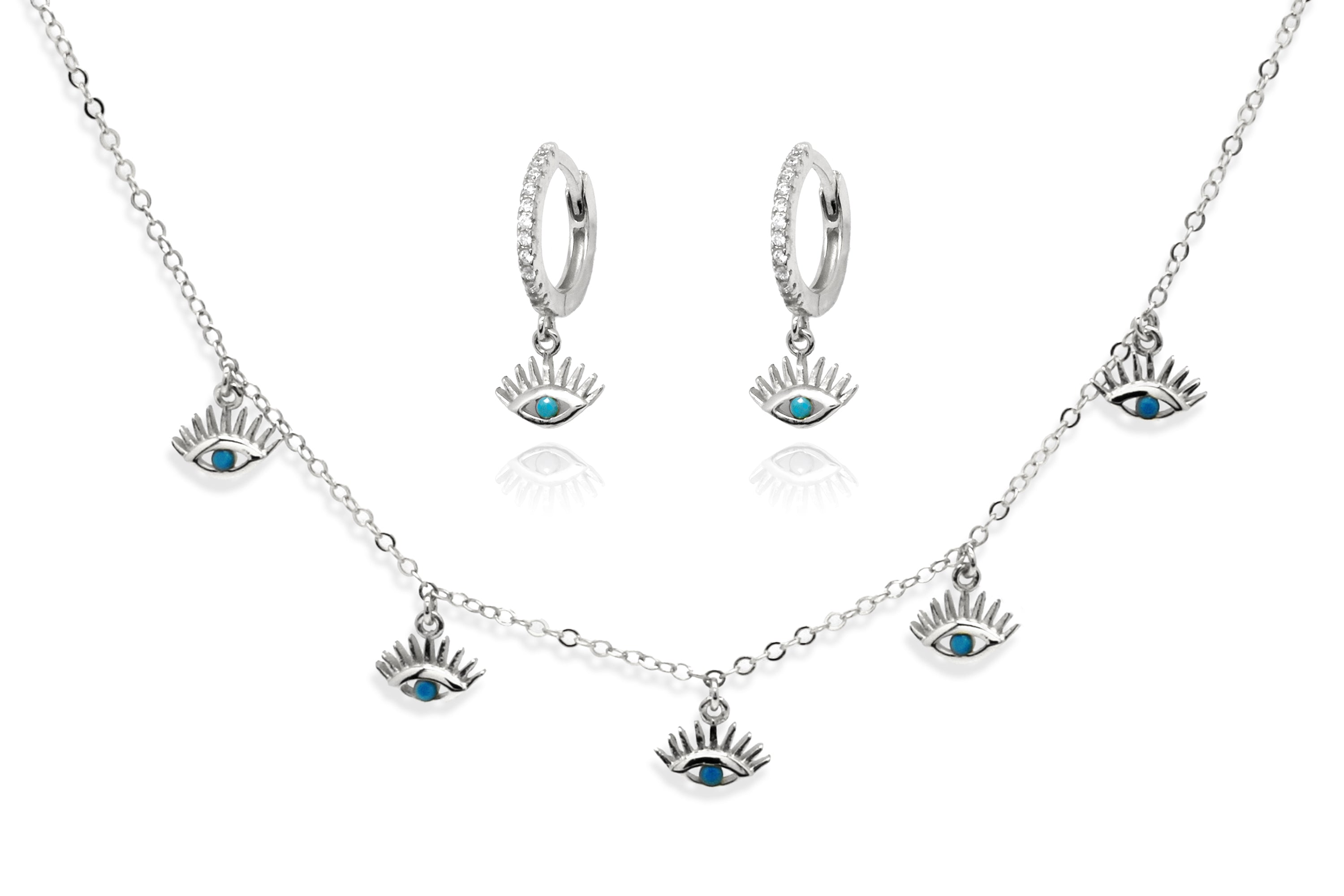 Retsina Evil Eye Gold Necklace & Earring Gift Set #color_turquoise