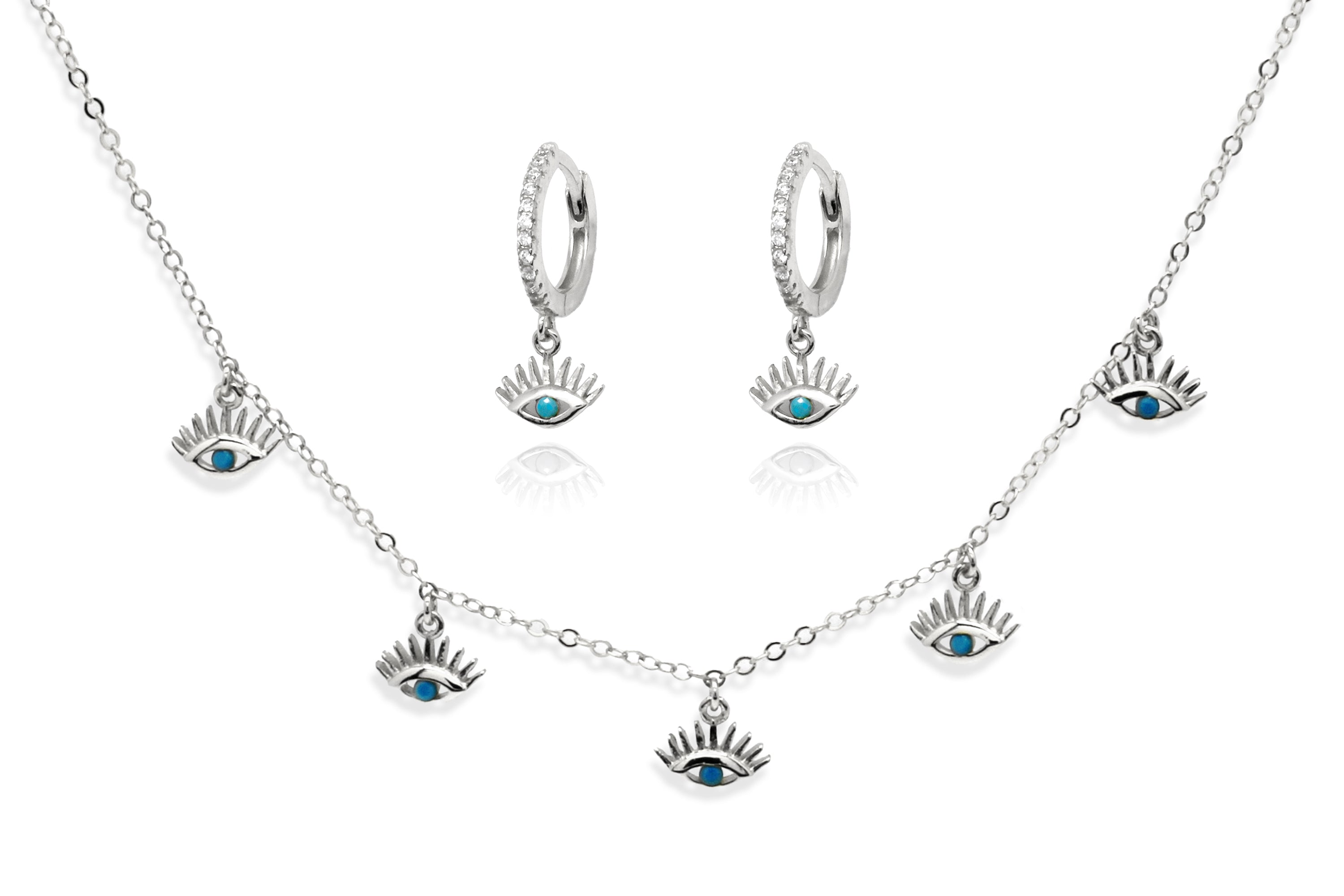 Retsina Evil Eye Silver Necklace & Earring Gift Set #color_turquoise