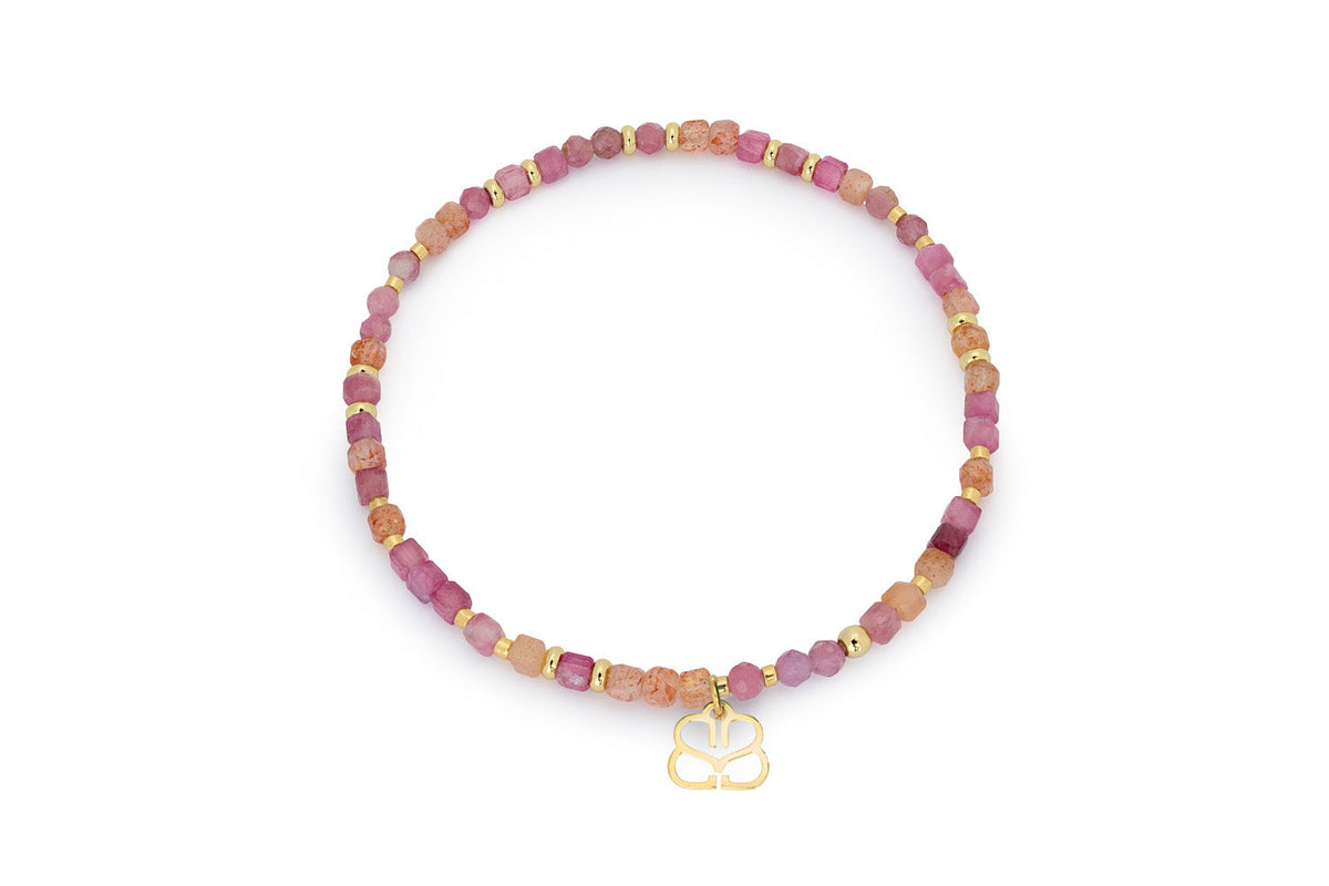 Violet Gold Pink Tourmaline & Sunstone Bead Bracelet