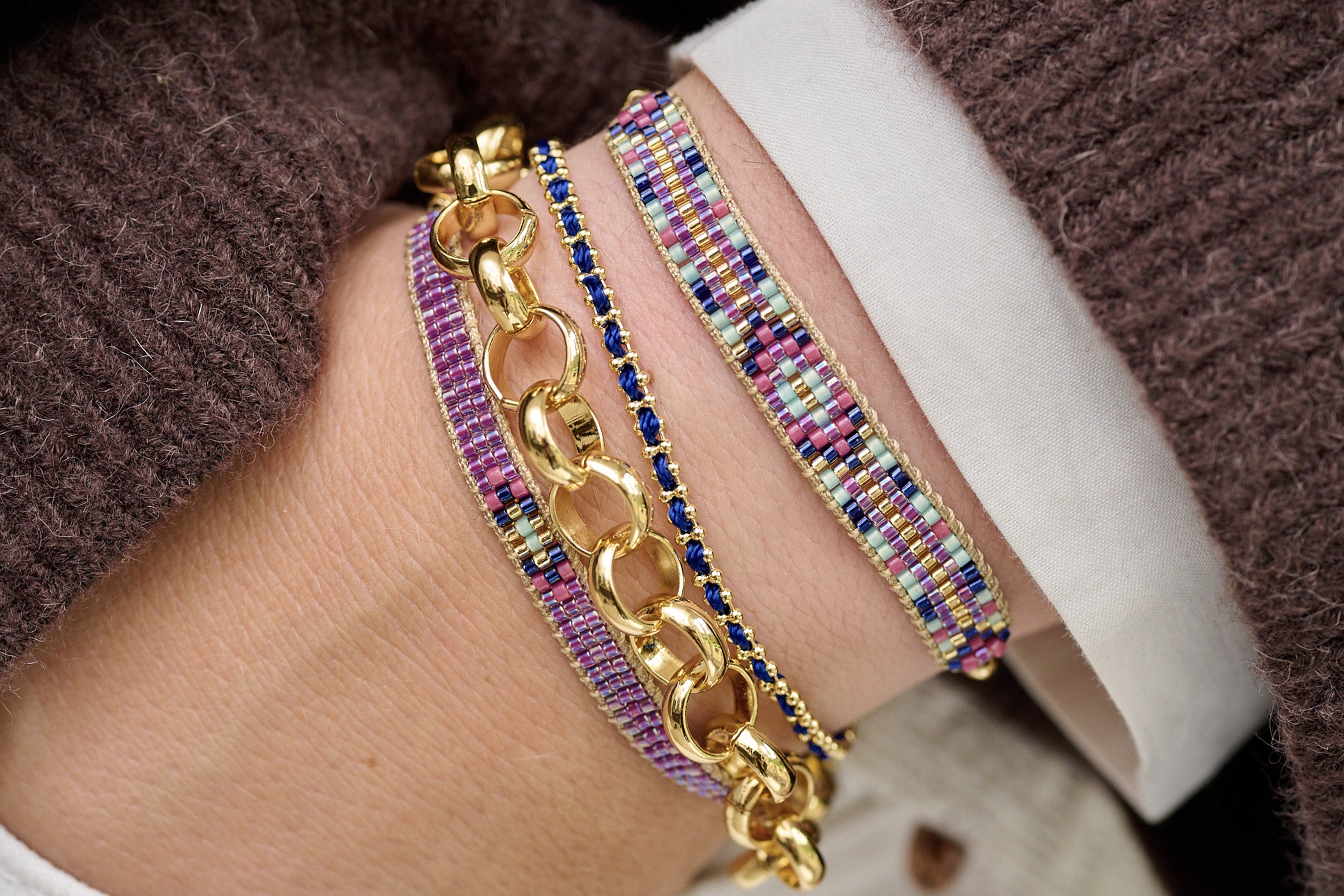 Braid Navy Blue & Gold Bracelet - Boho Betty