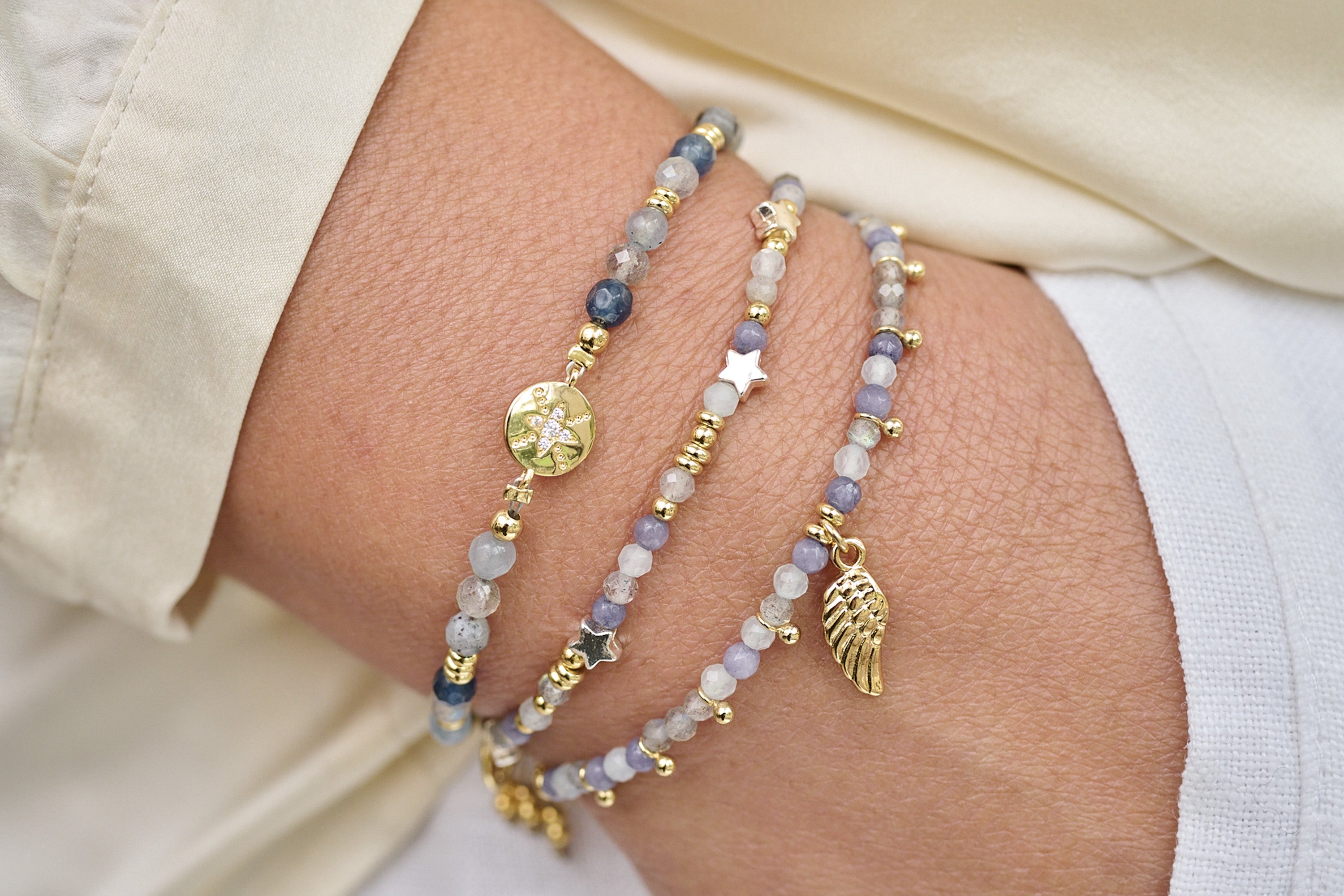 Tucana Denim 3 Layer Wing Bracelet Stack - Boho Betty
