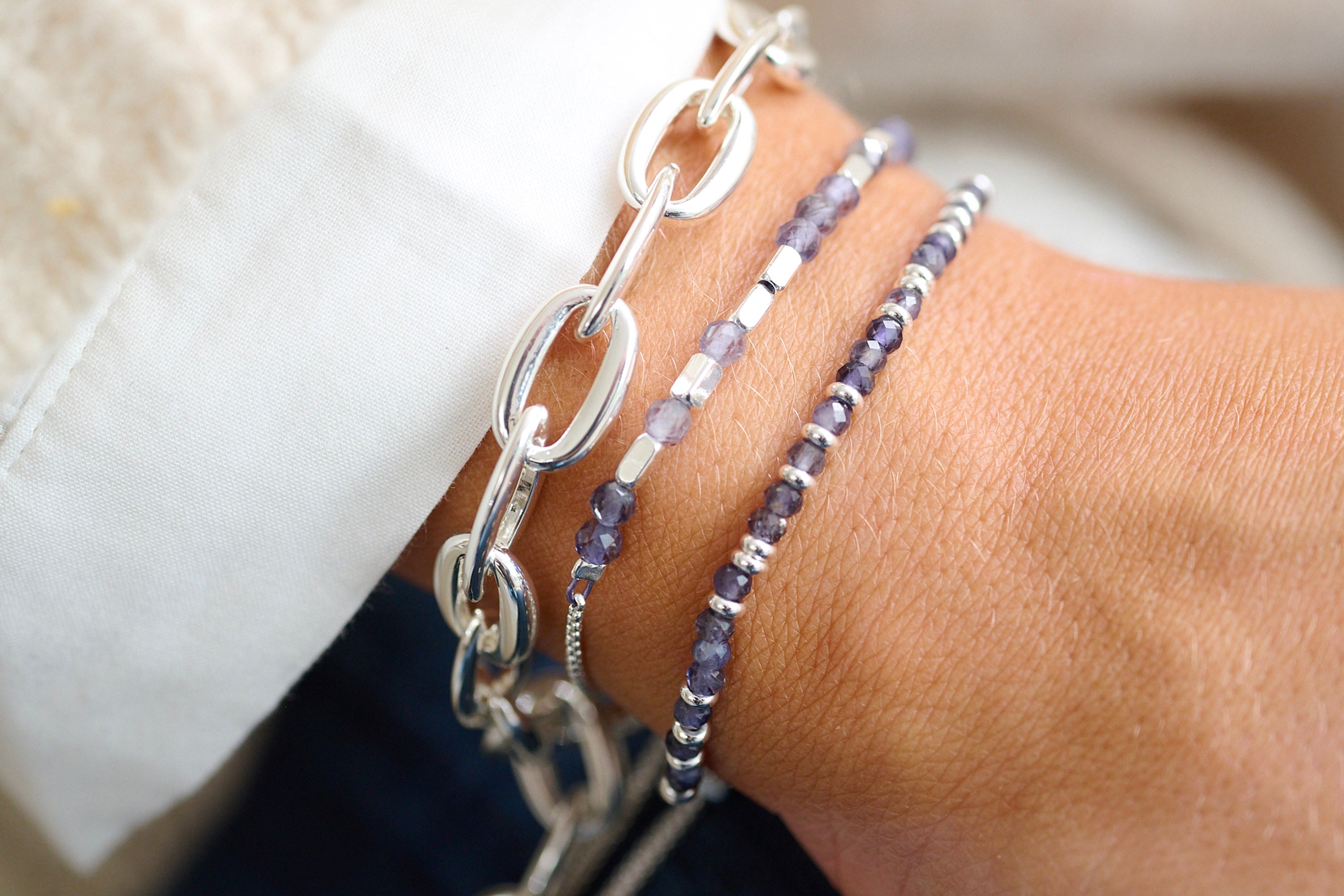 Mystical Iolite Silver Bracelet - Boho Betty