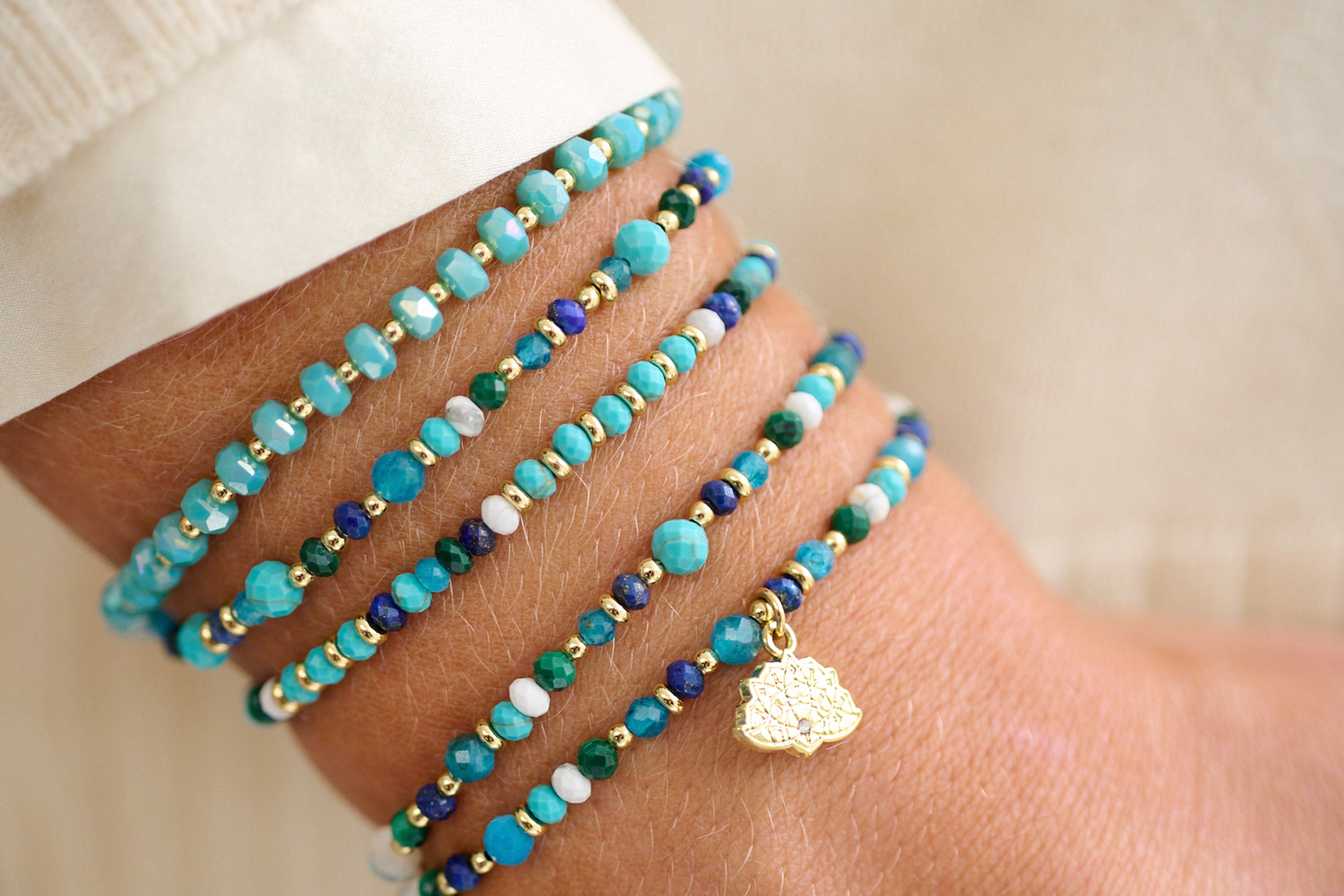 Ocean 3 Layer Gemstone Bracelet Stack - Boho Betty