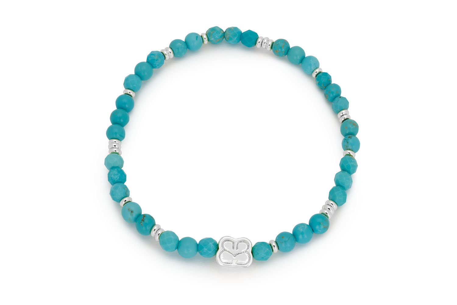 Wonder silver turquoise howlite gemstone stretch bracelet with polished silver beads