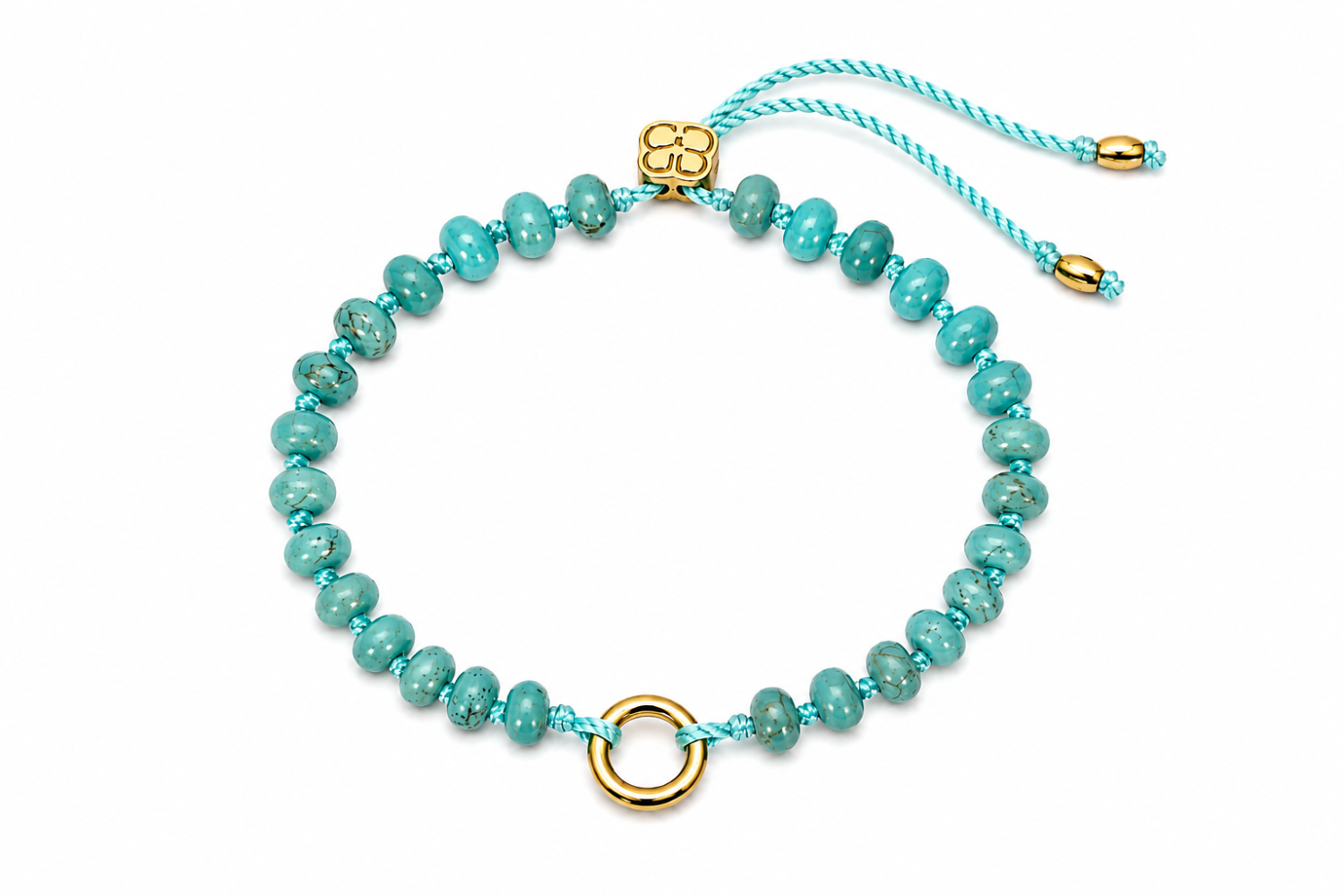 Zaha Turquoise Howlite Gold Charm Carrier Bracelet featuring turquoise howlite gemstone beads with a waterproof 14k gold PVD charm carrier clasp.