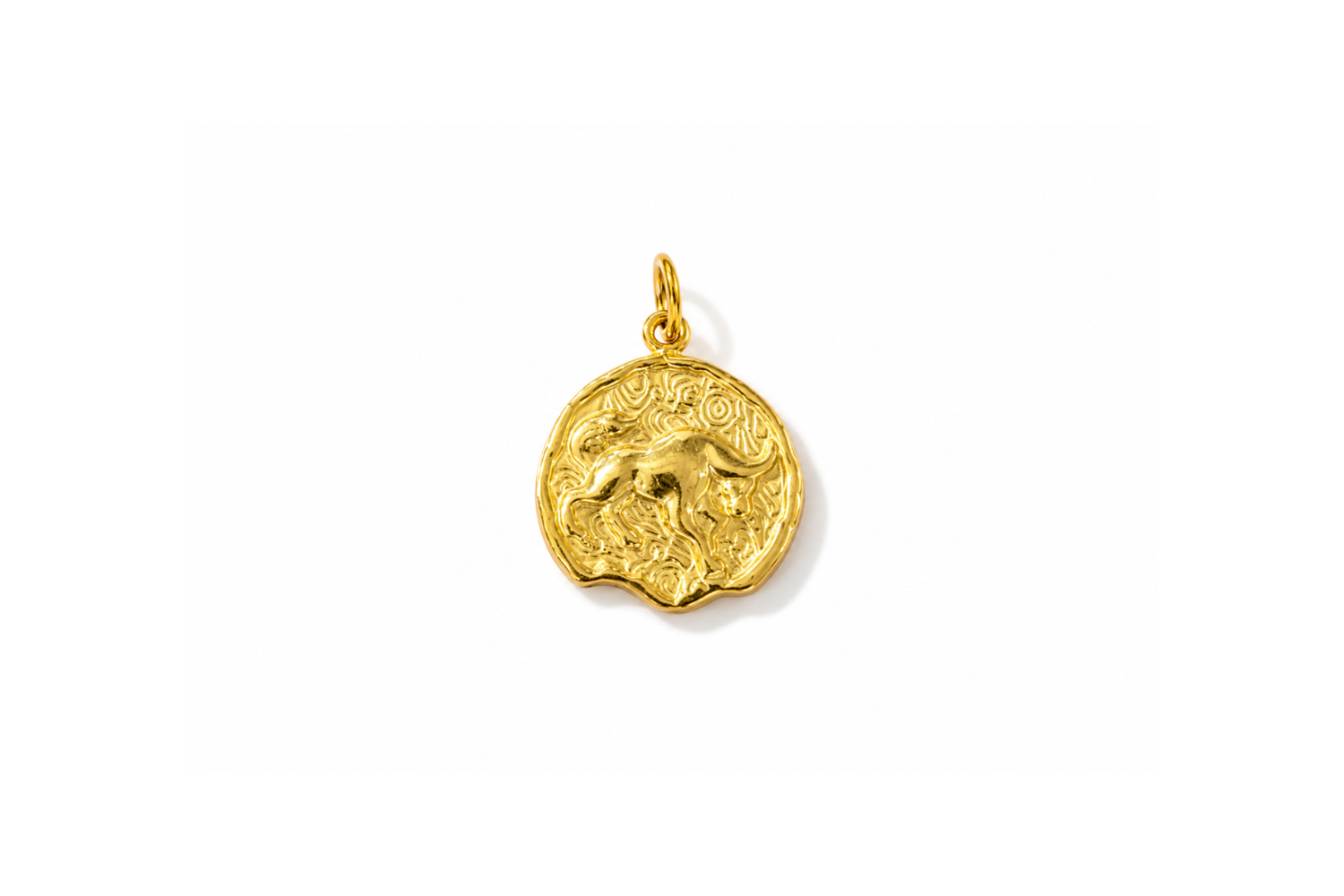 Zaya Taurus Gold Waterproof Zodiac Charm featuring a textured coin-inspired design with a raised Taurus symbol in waterproof 14k Gold PVD-coated stainless steel.