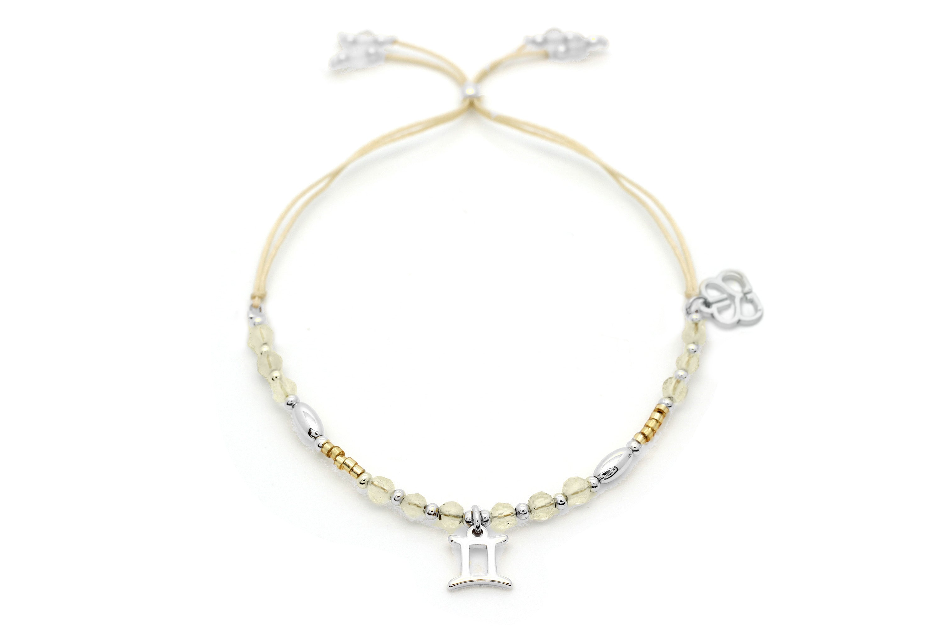 Gemini Zodiac Gemstone Silver Bracelet - Boho Betty