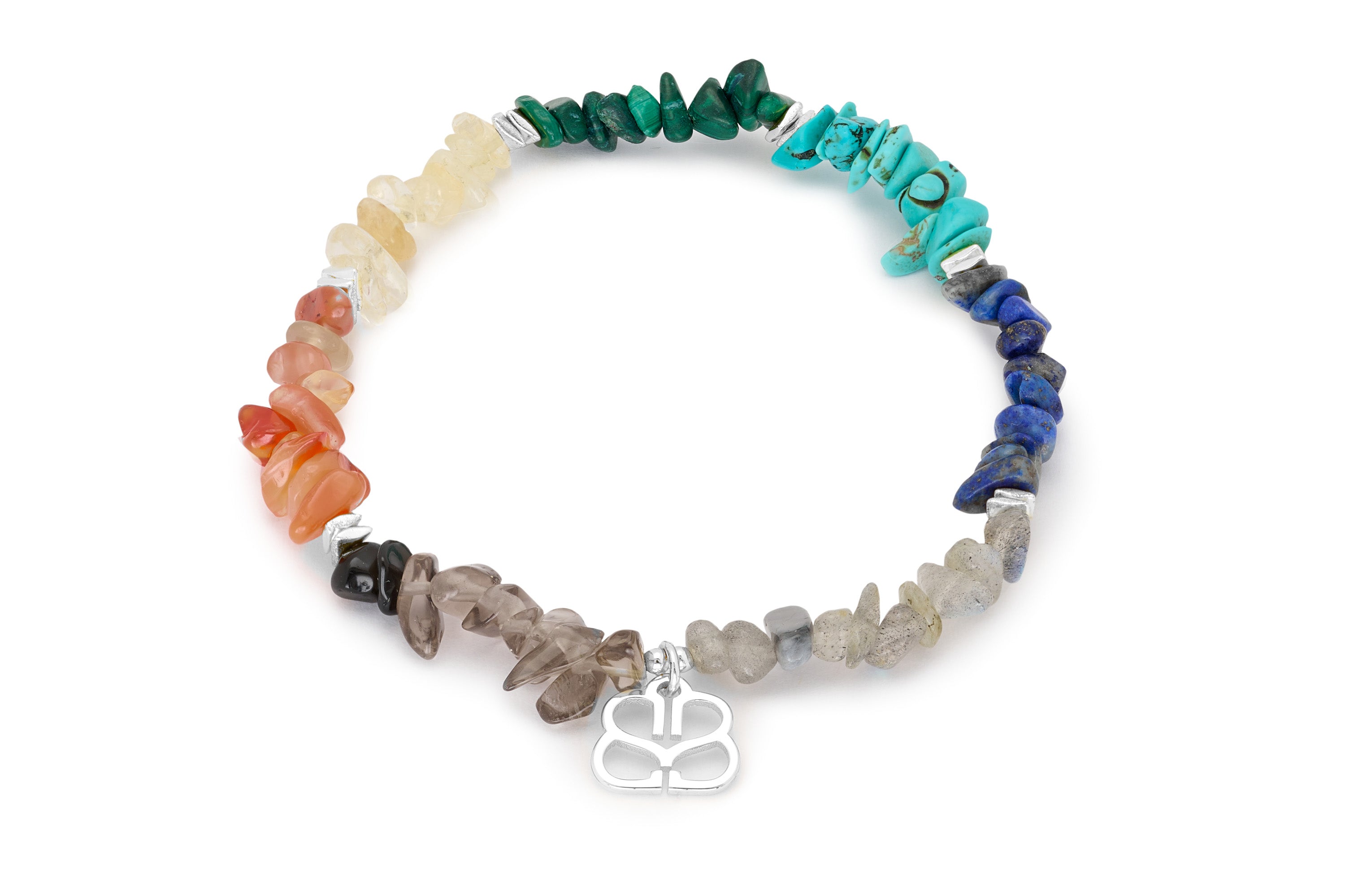 Sana Silver Rough Cut Chakra Gemstone Stretch Bracelet - Boho Betty