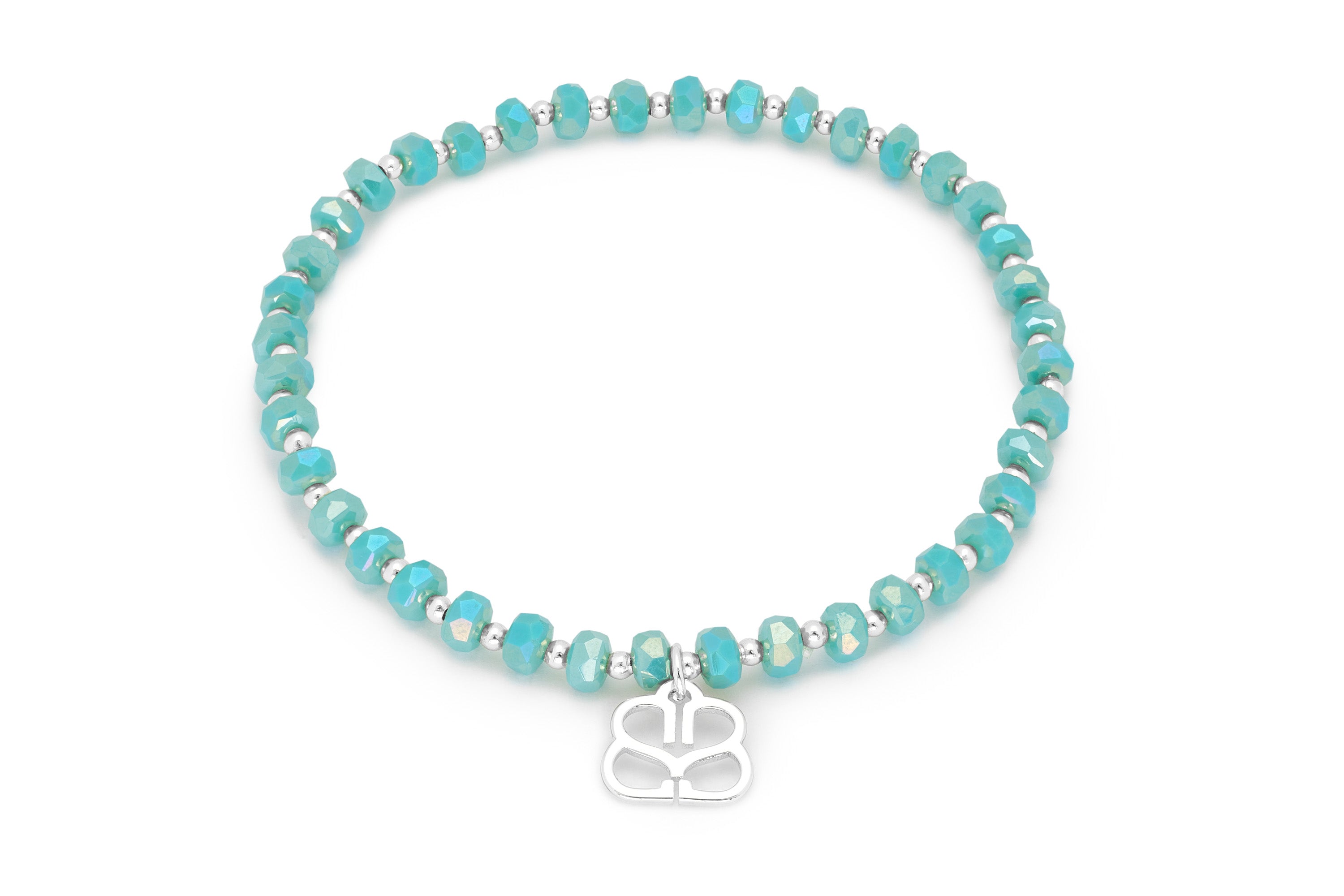 Prunus Turquoise & Silver Crystal Stretch Bracelet - Boho Betty