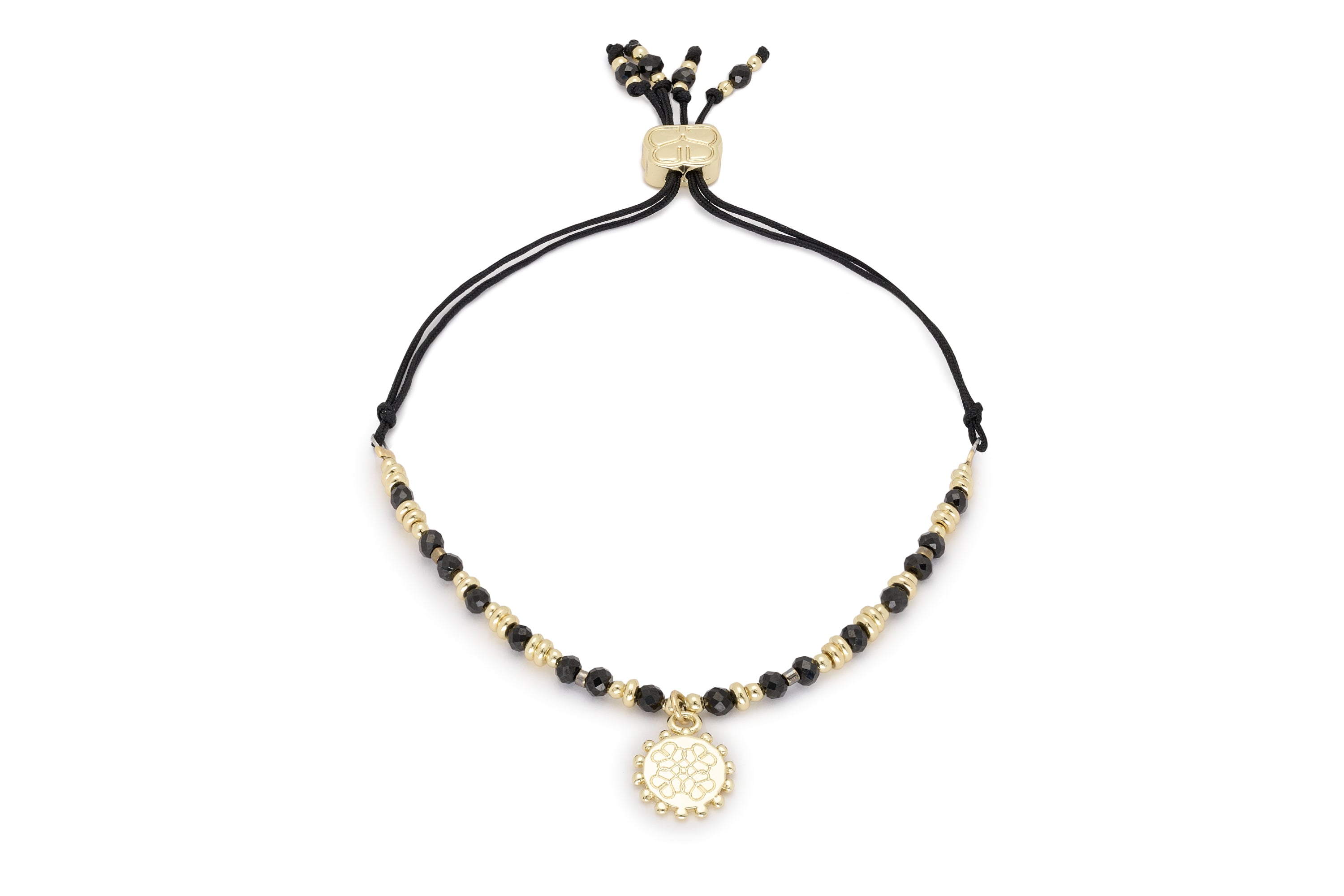 Ebony Gold Black Spinel Thread Through Bracelet - Boho Betty