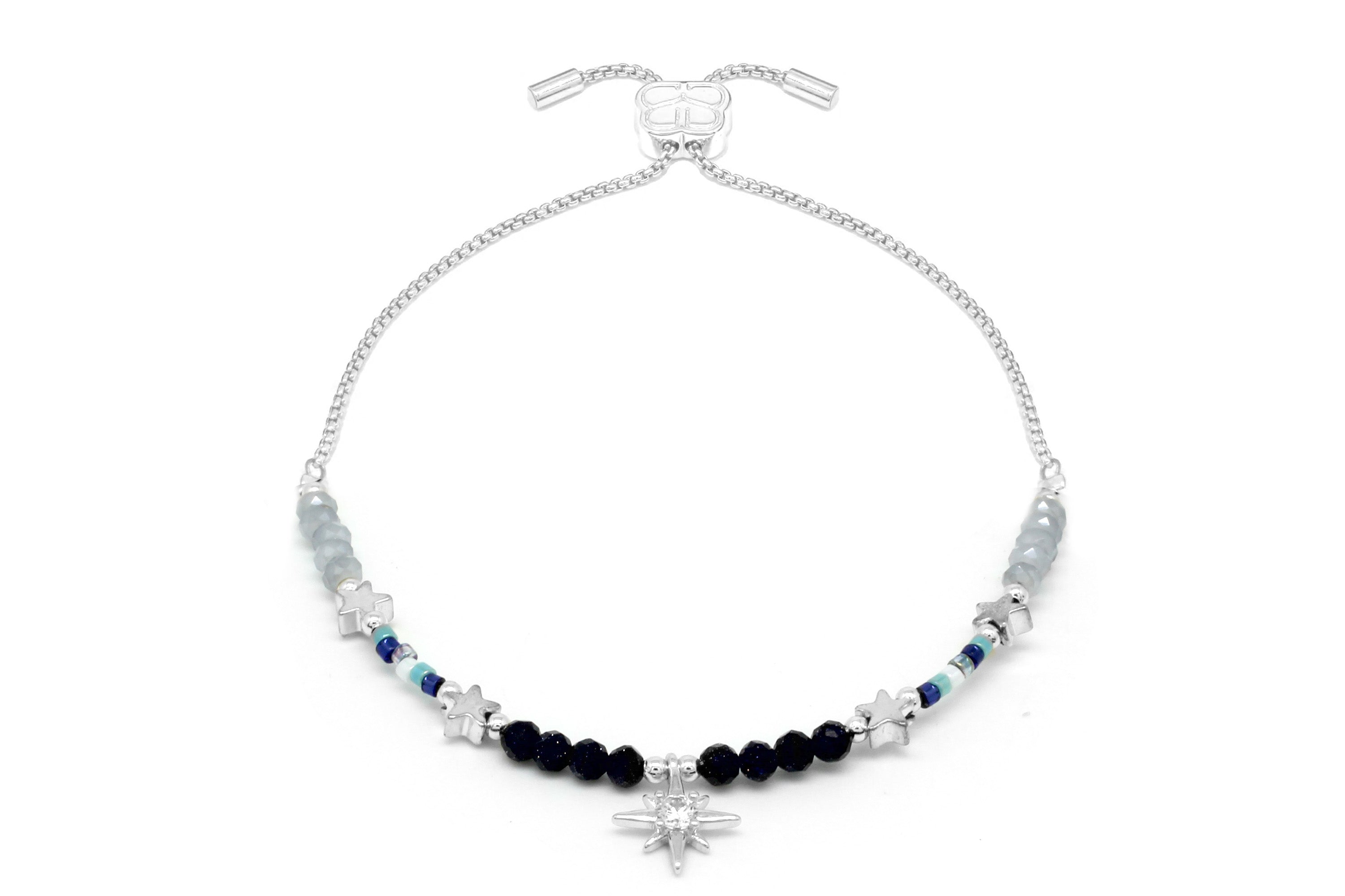 Shining Star Silver Beaded Bracelet - Boho Betty