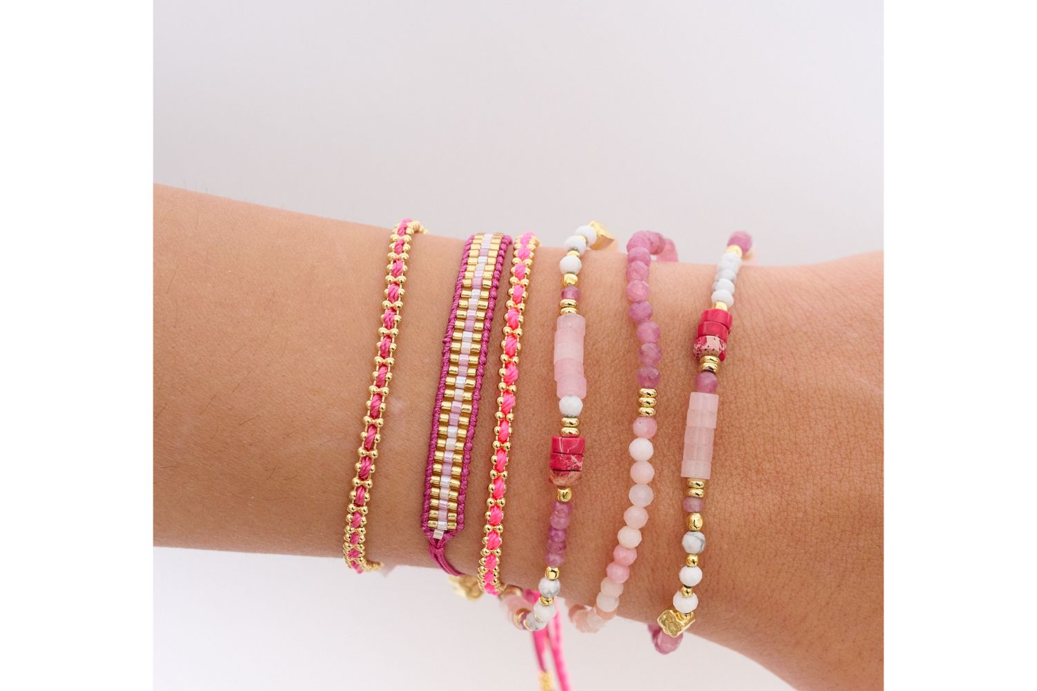 Camellia Pink Stretch Gemstone Bracelet - Boho Betty