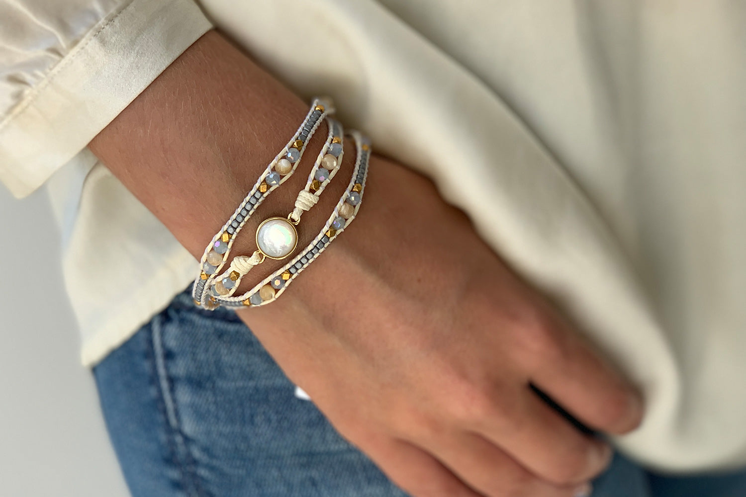 America Pearl Gemstone Wrap Bracelet - Boho Betty