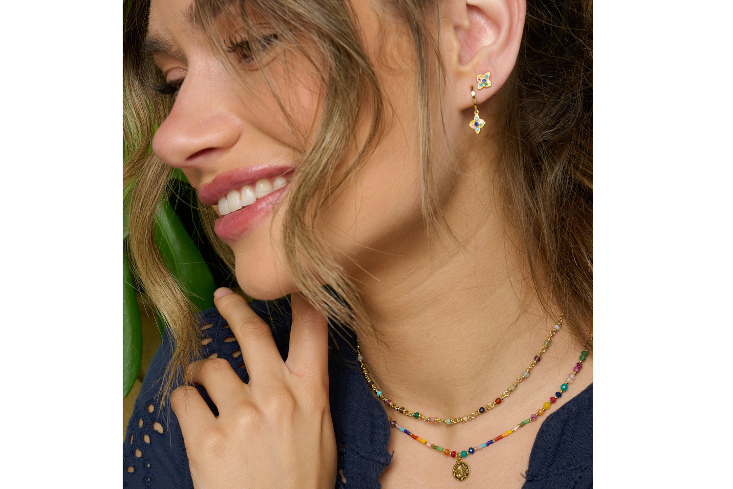 Theron Multi CZ Gold Sterling Silver Hoop Earrings - Boho Betty